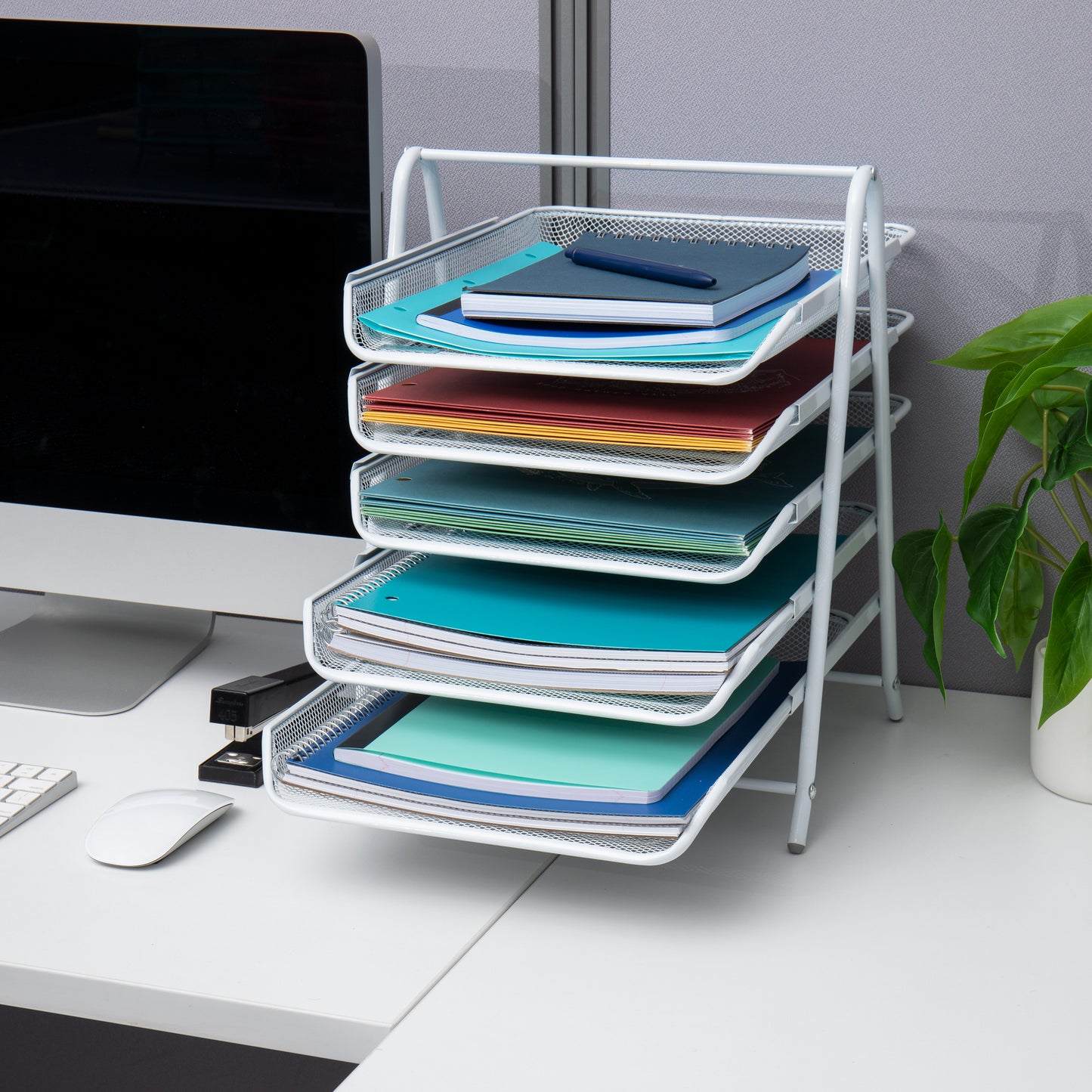 Mind Reader Network Collection, 5-Tier Paper Tray, File Storage, Desktop Organizer, Metal Mesh