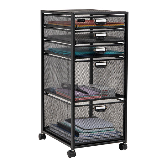 Mind Reader Multipurpose Rolling Storage Cart with Drawers, Office Organizer, Utility Cart, Metal Mesh, Black
