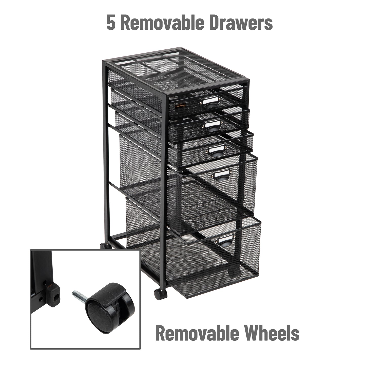 Mind Reader Multipurpose Rolling Storage Cart with Drawers, Office Organizer, Utility Cart, Metal Mesh, Black