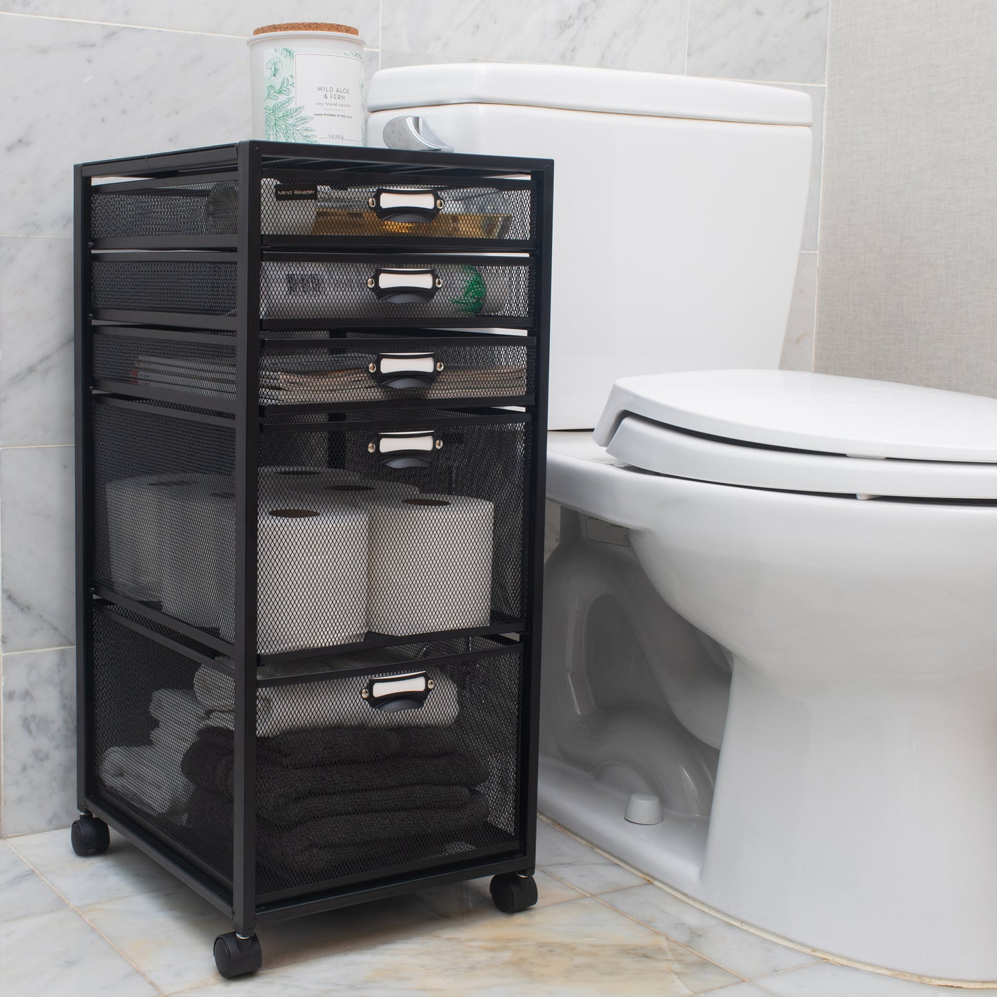 Mind Reader Multipurpose Rolling Storage Cart with Drawers, Office Organizer, Utility Cart, Metal Mesh, Black