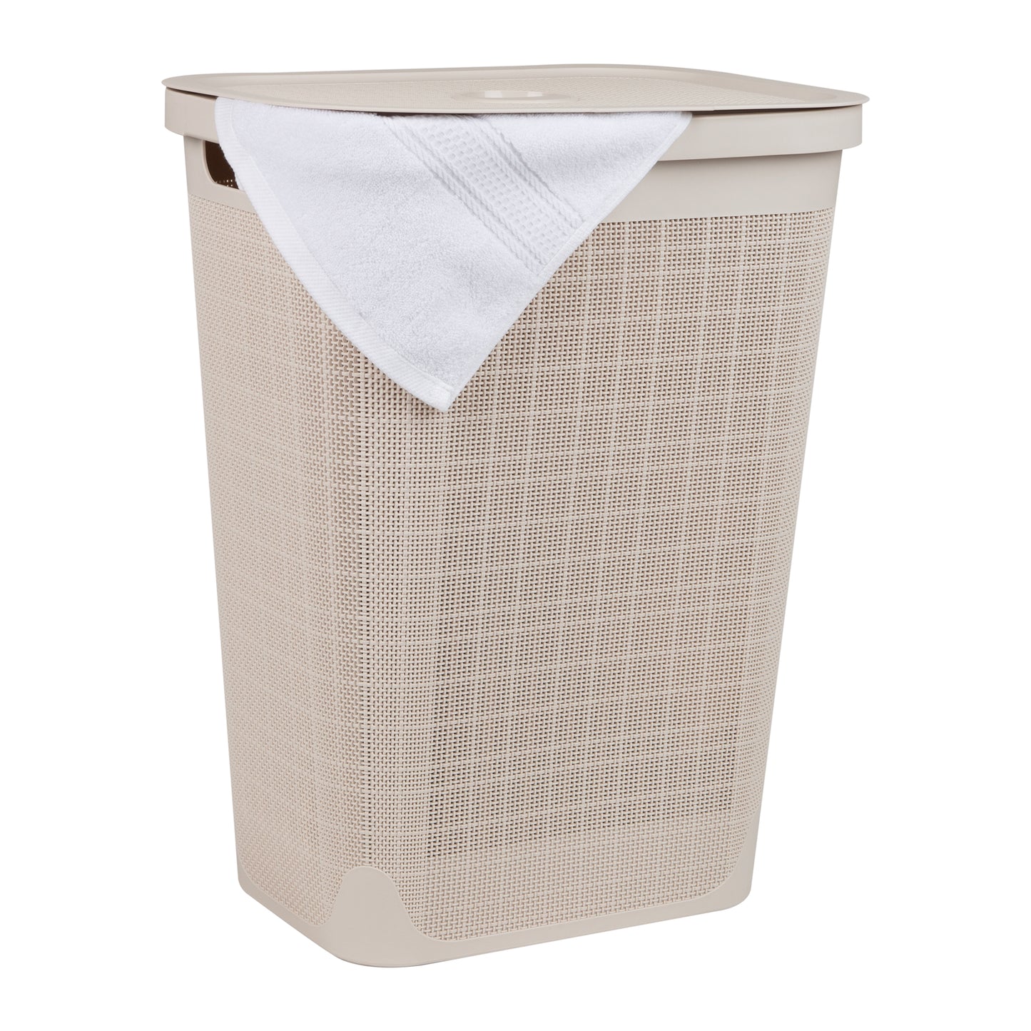 Mind Reader 60L Slim Laundry Hamper, Clothes Basket, Lid, Linen Design, Plastic, 18.25”L x 14.25”W x 23.5”H