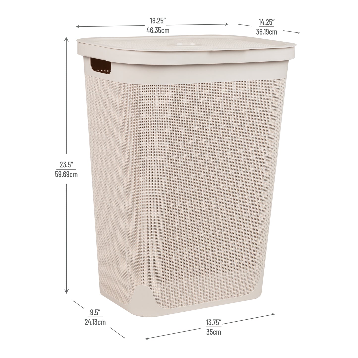 Mind Reader 60L Slim Laundry Hamper, Clothes Basket, Lid, Linen Design, Plastic, 18.25”L x 14.25”W x 23.5”H