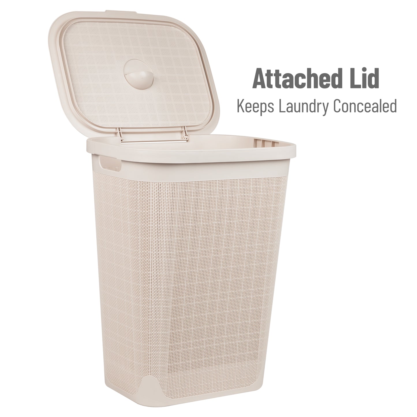 Mind Reader 60L Slim Laundry Hamper, Clothes Basket, Lid, Linen Design, Plastic, 18.25”L x 14.25”W x 23.5”H