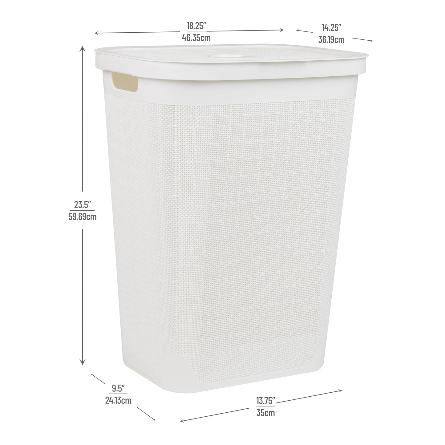 Mind Reader 60L Slim Laundry Hamper, Clothes Basket, Lid, Linen Design, Plastic, 18.25”L x 14.25”W x 23.5”H