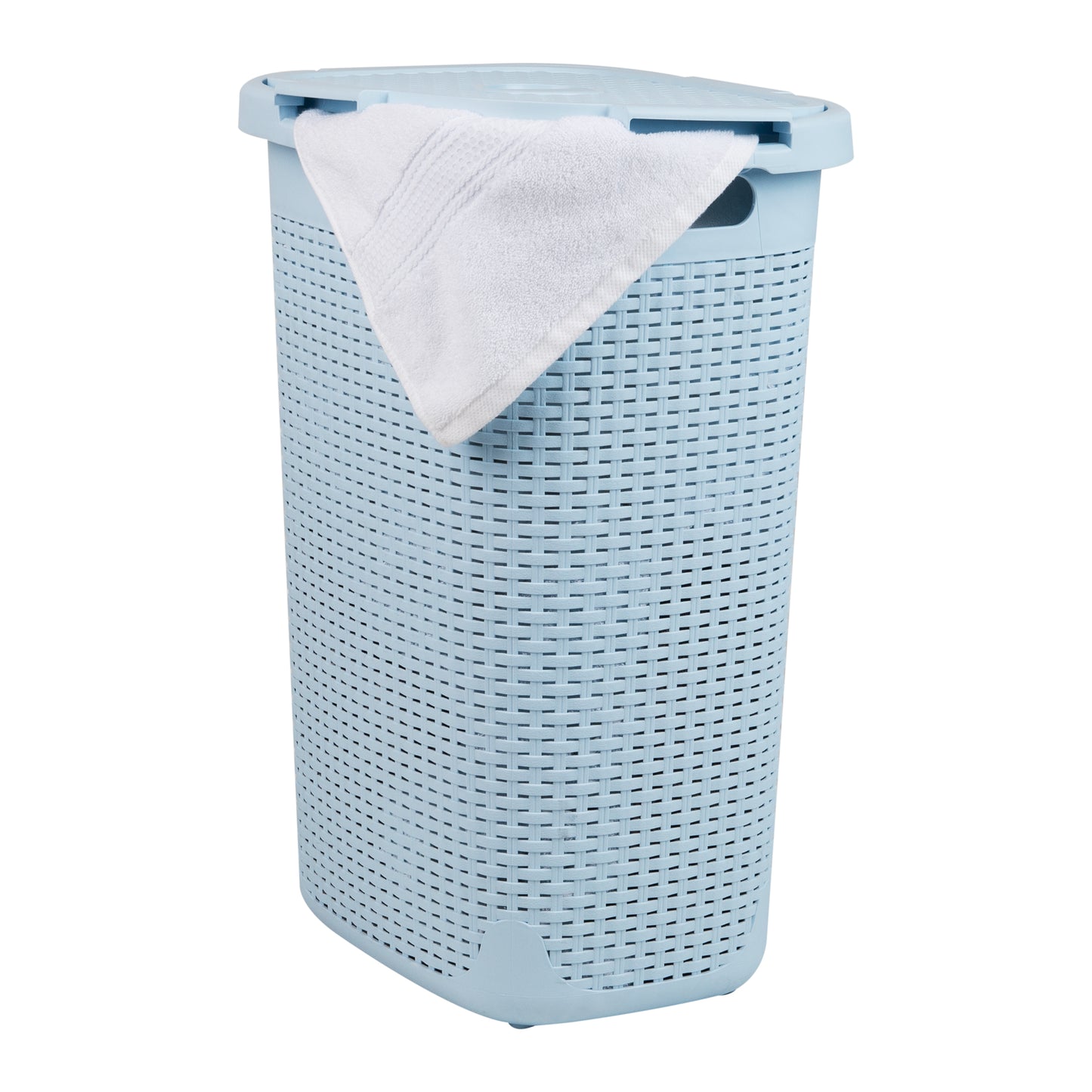 Mind Reader 60L Slim Laundry Hamper, Clothes Basket, Lid, Wicker Design, Plastic, 17.65"L x 13.75"W x 24.15"H