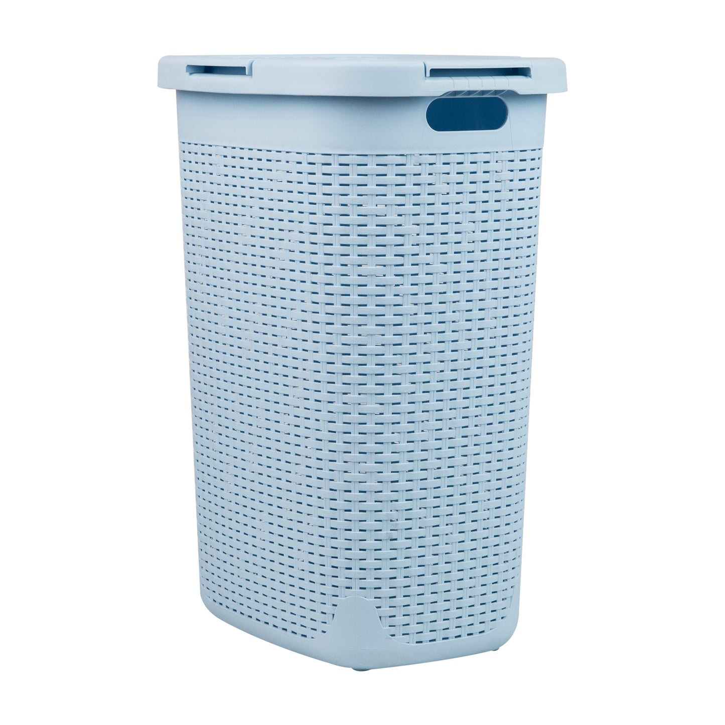Mind Reader 60L Slim Laundry Hamper, Clothes Basket, Lid, Wicker Design, Plastic, 17.65"L x 13.75"W x 24.15"H
