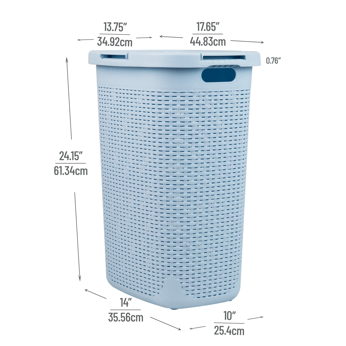 Mind Reader 60L Slim Laundry Hamper, Clothes Basket, Lid, Wicker Design, Plastic, 17.65"L x 13.75"W x 24.15"H