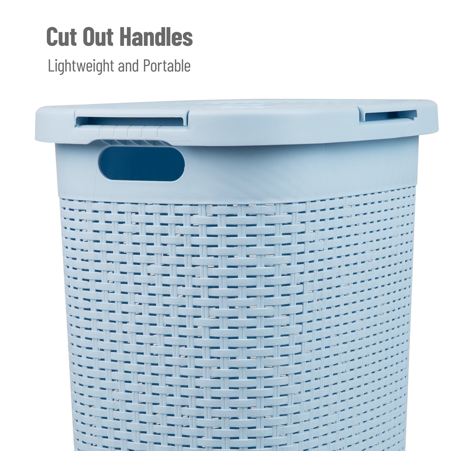 Mind Reader 60L Slim Laundry Hamper, Clothes Basket, Lid, Wicker Design, Plastic, 17.65"L x 13.75"W x 24.15"H
