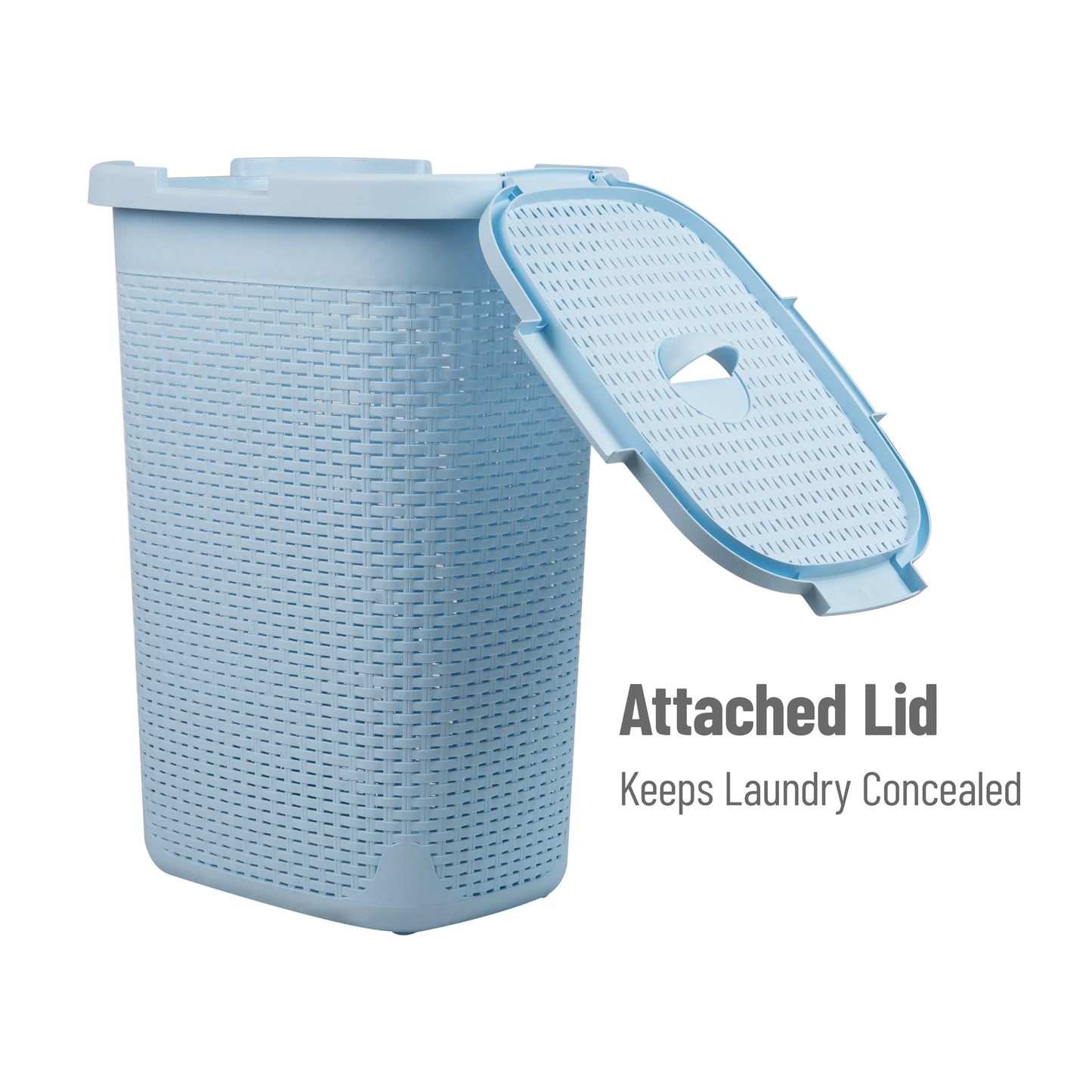 Mind Reader 60L Slim Laundry Hamper, Clothes Basket, Lid, Wicker Design, Plastic, 17.65"L x 13.75"W x 24.15"H