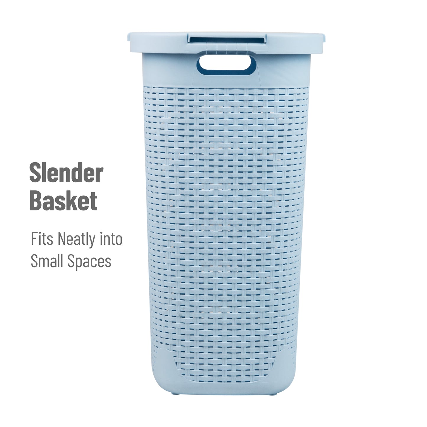 Mind Reader 60L Slim Laundry Hamper, Clothes Basket, Lid, Wicker Design, Plastic, 17.65"L x 13.75"W x 24.15"H
