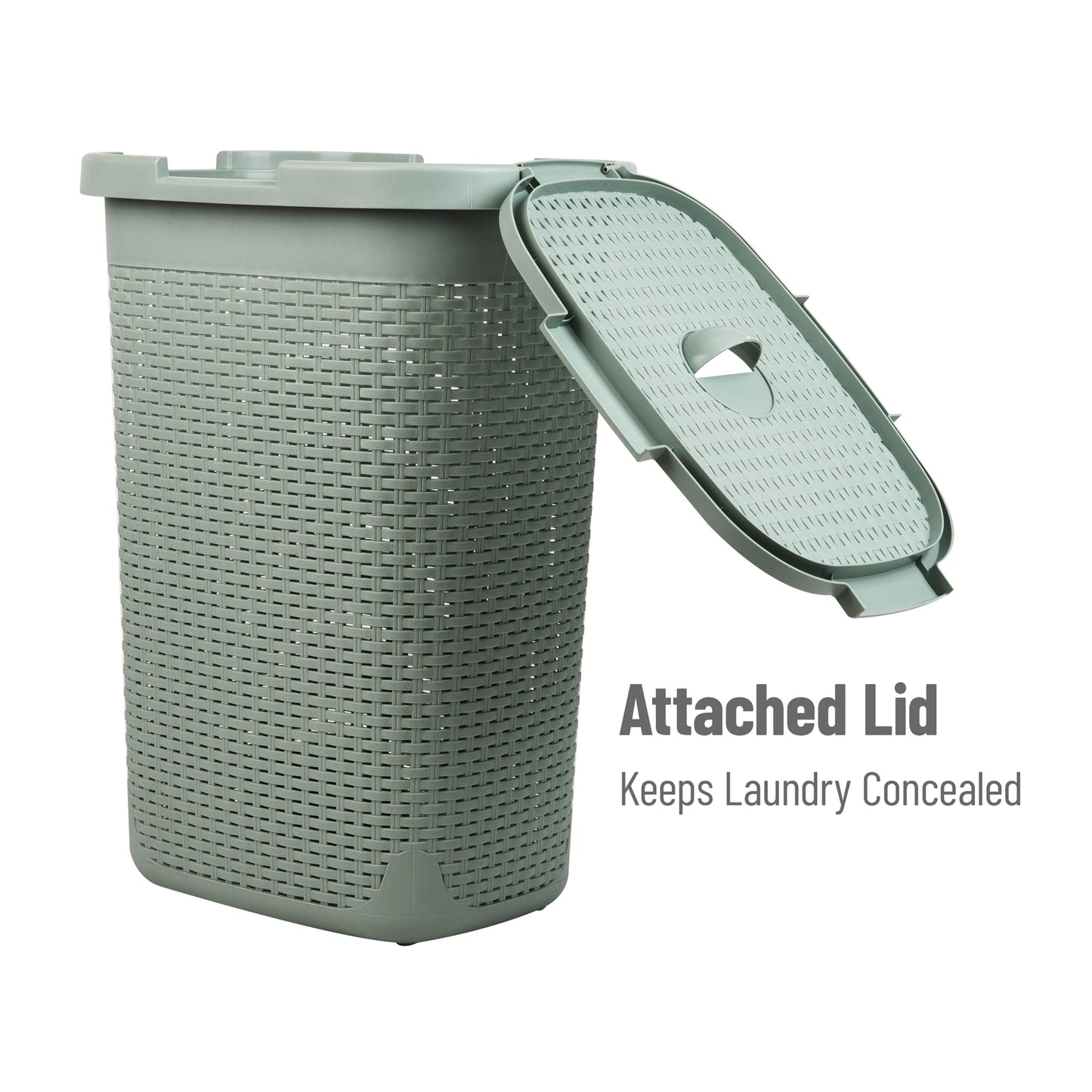 Mind Reader 60L Slim Laundry Hamper, Clothes Basket, Lid, Wicker Design, Plastic, 17.65"L x 13.75"W x 24.15"H