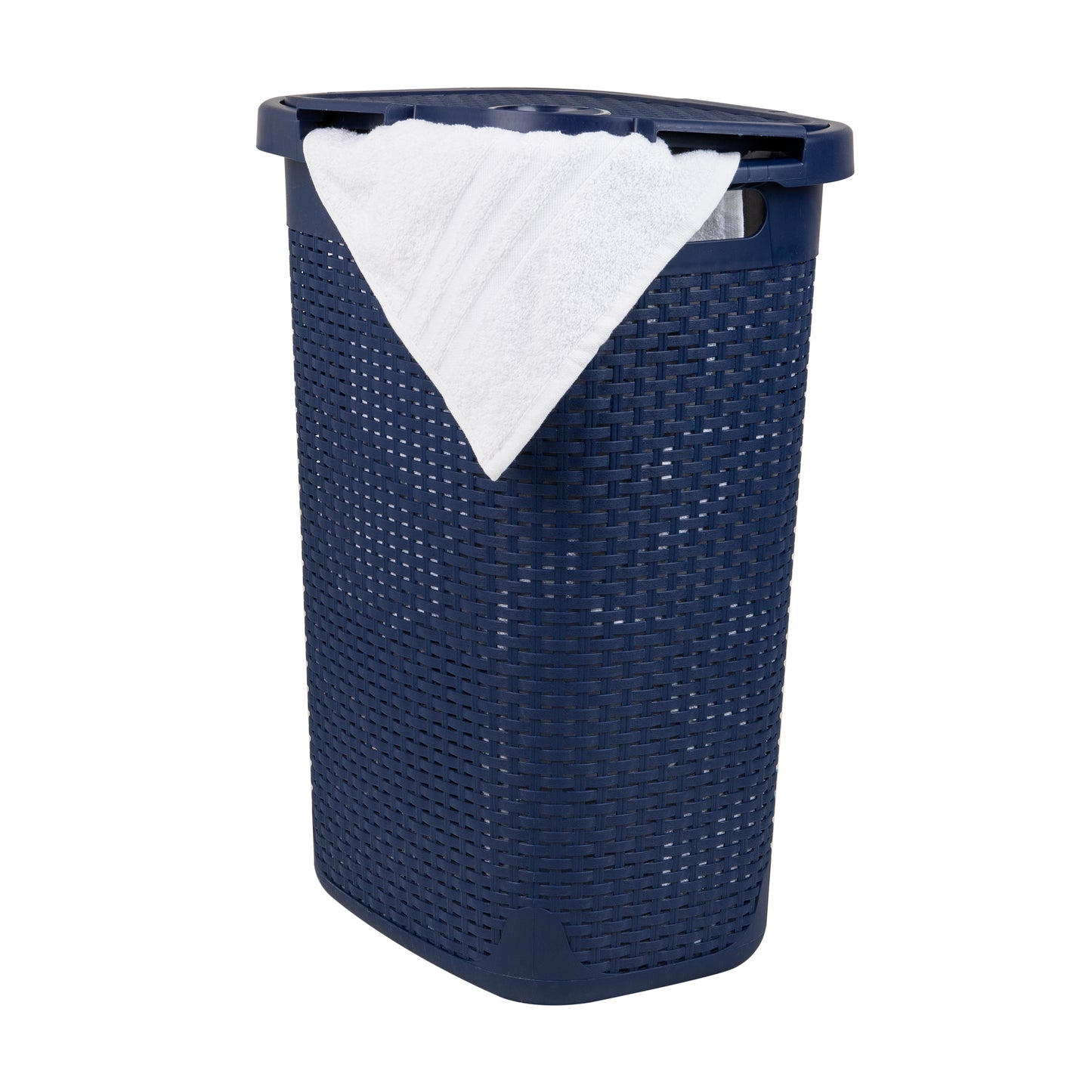 Mind Reader 60L Slim Laundry Hamper, Clothes Basket, Lid, Wicker Design, Plastic, 17.65"L x 13.75"W x 24.15"H