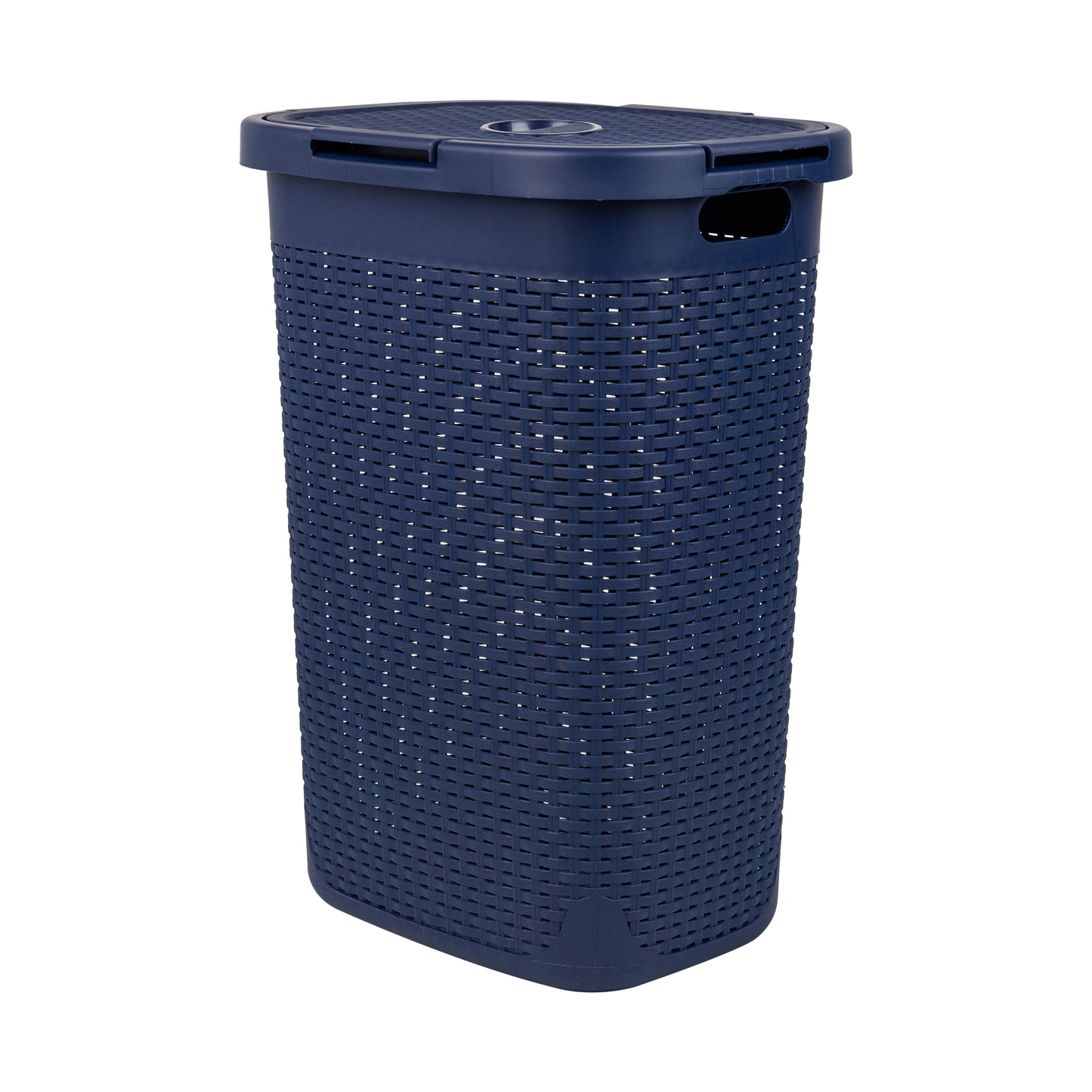 Mind Reader 60L Slim Laundry Hamper, Clothes Basket, Lid, Wicker Design, Plastic, 17.65"L x 13.75"W x 24.15"H