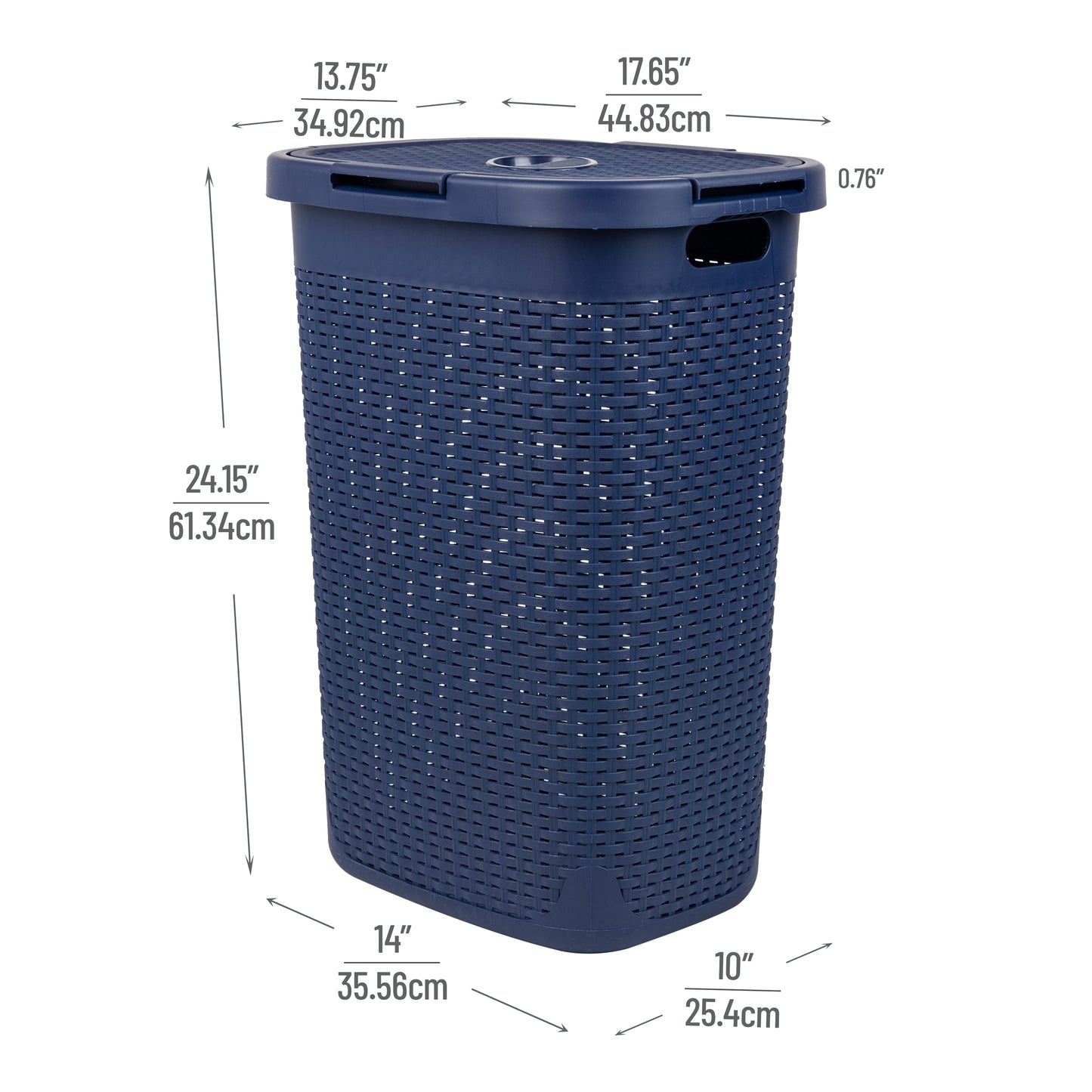 Mind Reader 60L Slim Laundry Hamper, Clothes Basket, Lid, Wicker Design, Plastic, 17.65"L x 13.75"W x 24.15"H