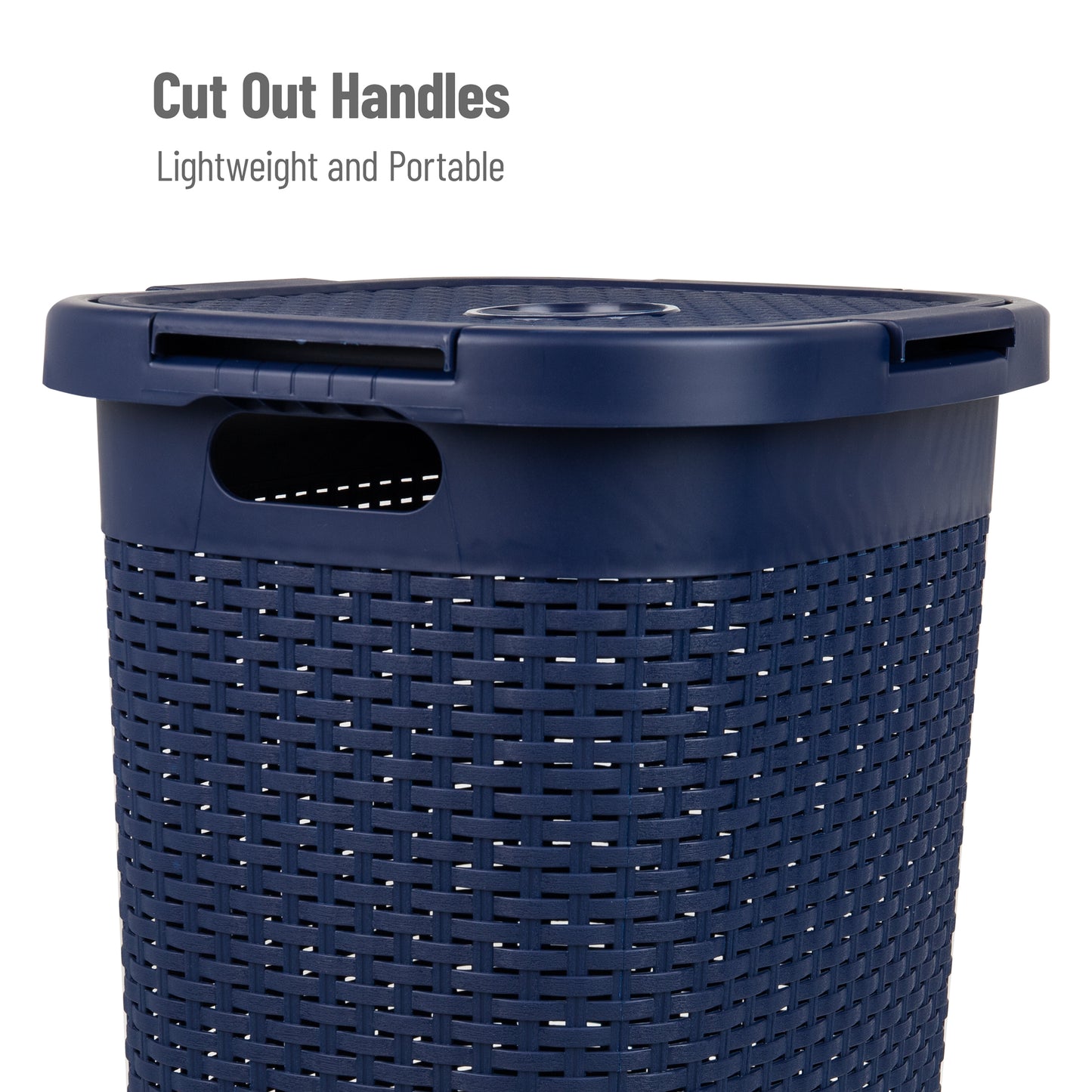 Mind Reader 60L Slim Laundry Hamper, Clothes Basket, Lid, Wicker Design, Plastic, 17.65"L x 13.75"W x 24.15"H