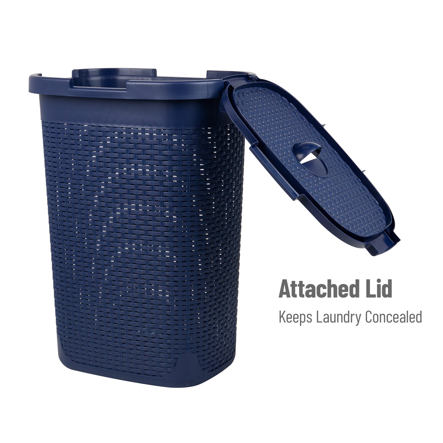 Mind Reader 60L Slim Laundry Hamper, Clothes Basket, Lid, Wicker Design, Plastic, 17.65"L x 13.75"W x 24.15"H
