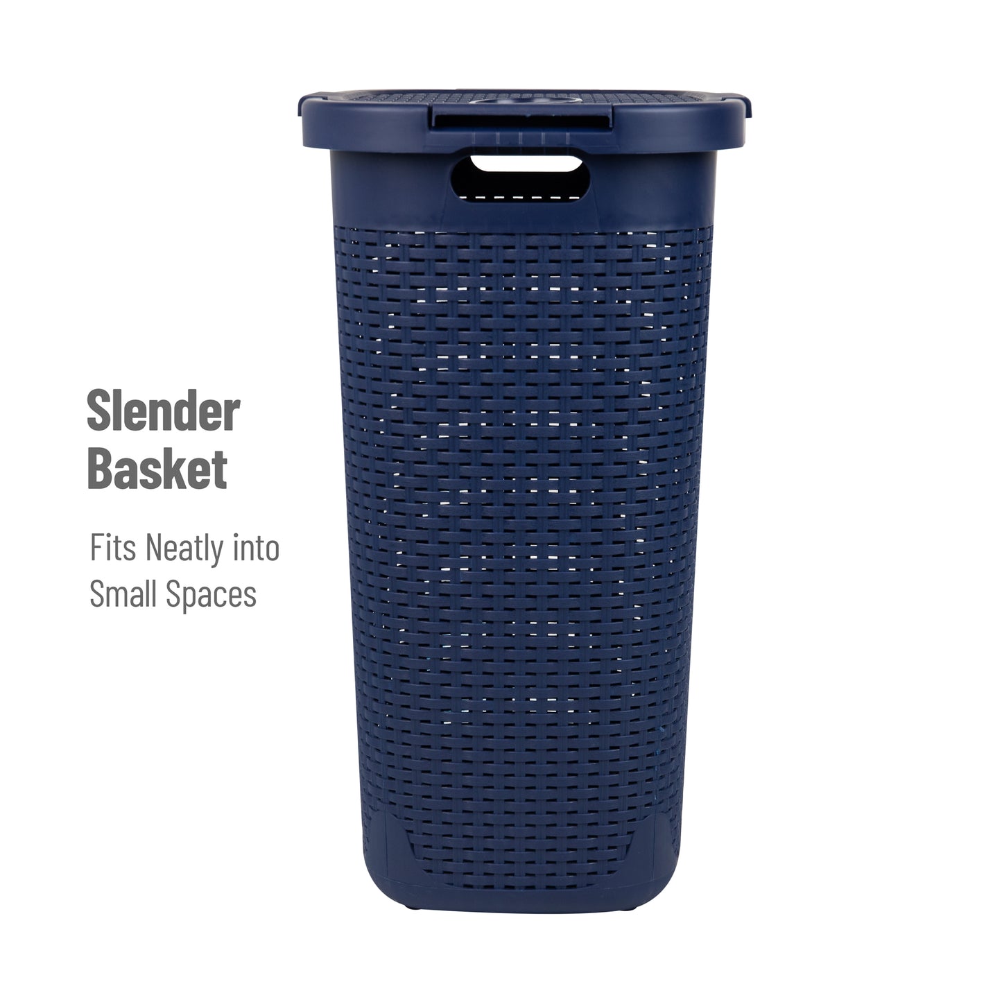 Mind Reader 60L Slim Laundry Hamper, Clothes Basket, Lid, Wicker Design, Plastic, 17.65"L x 13.75"W x 24.15"H