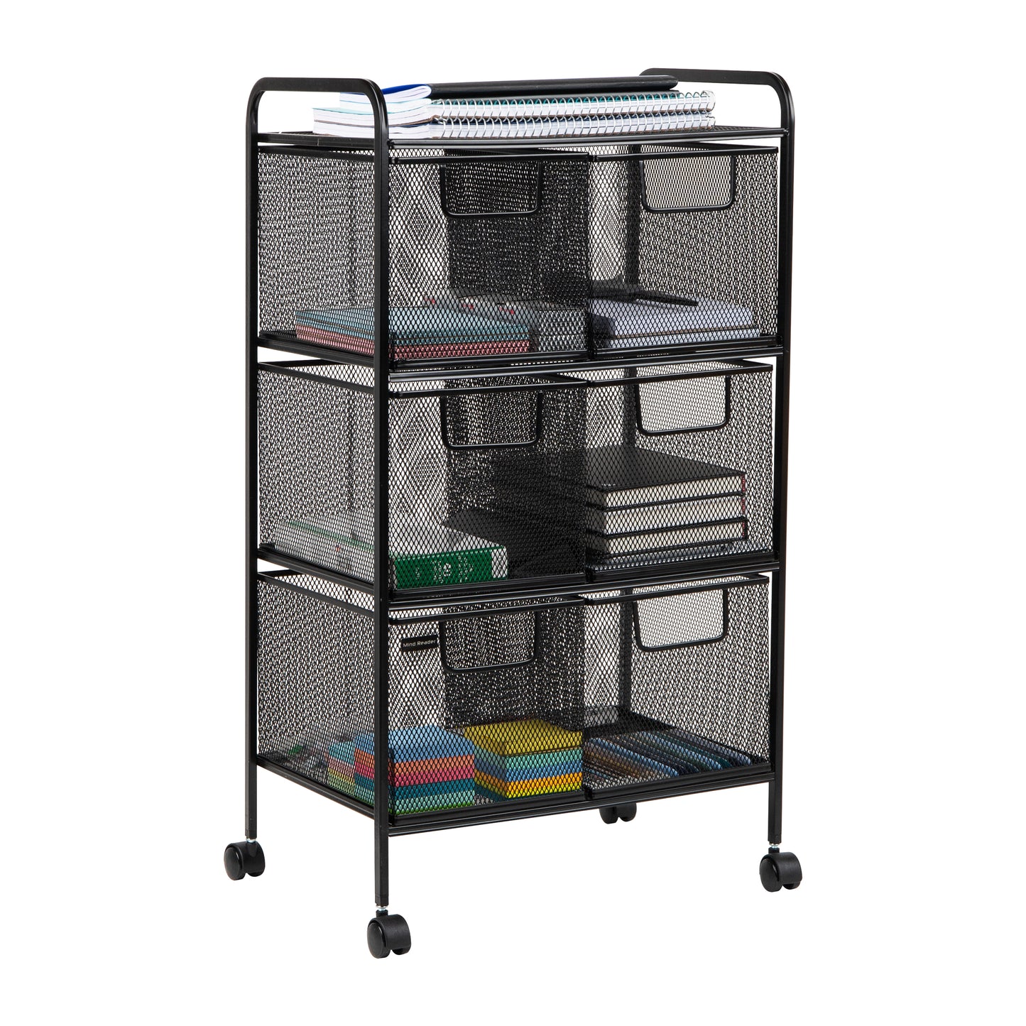 Mind Reader Cart with Drawers, Laundry Organizer, Utility Cart, Bathroom, Kitchen, Metal Mesh, Black