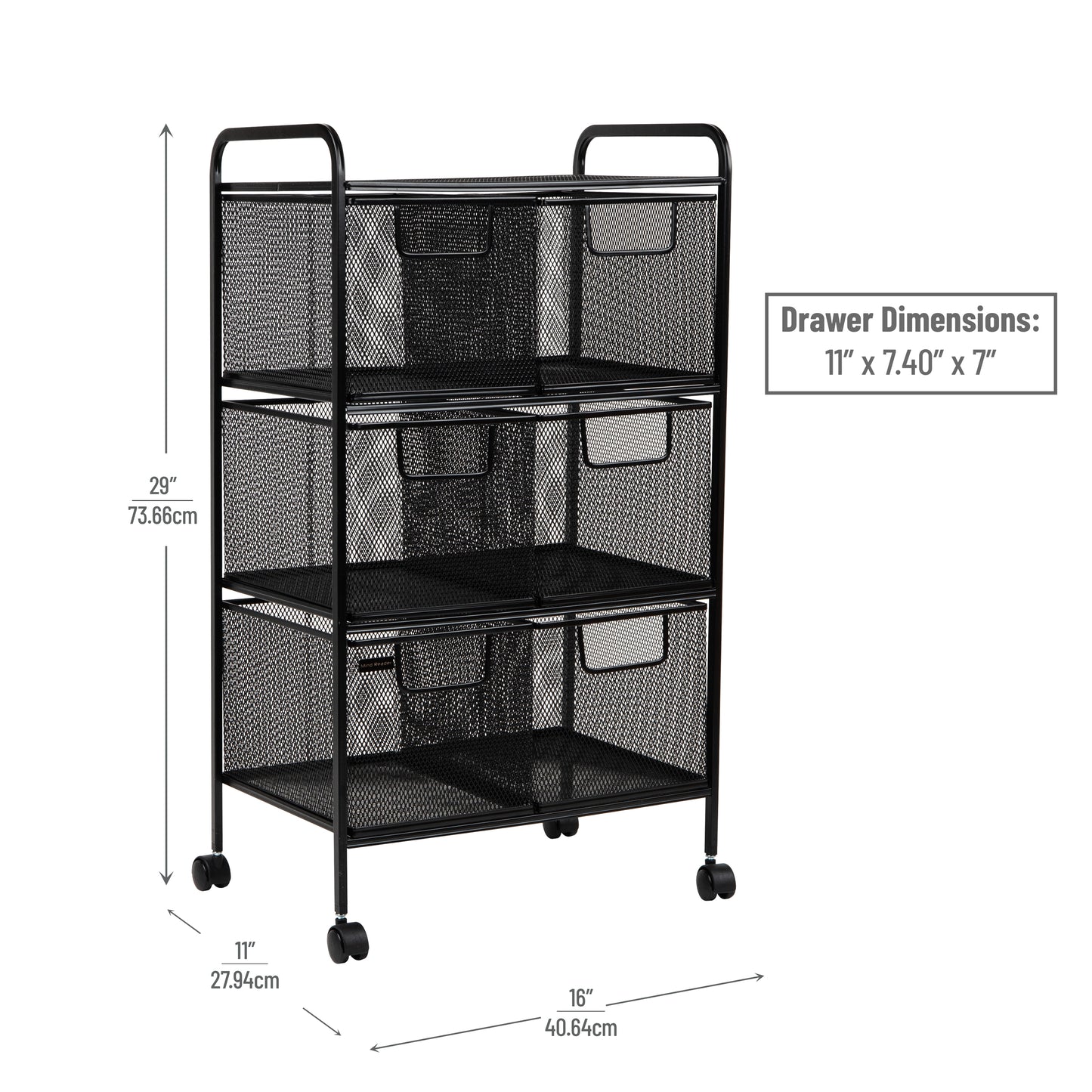 Mind Reader Cart with Drawers, Laundry Organizer, Utility Cart, Bathroom, Kitchen, Metal Mesh, Black