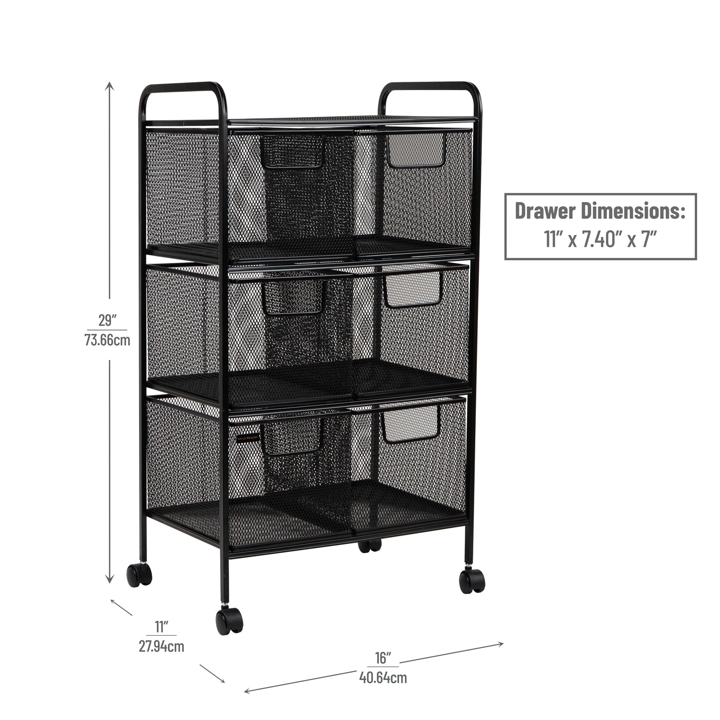 Mind Reader Multipurpose Rolling Cart with Drawers, Office Storage Organizer, Utility Cart, Metal Mesh, Black