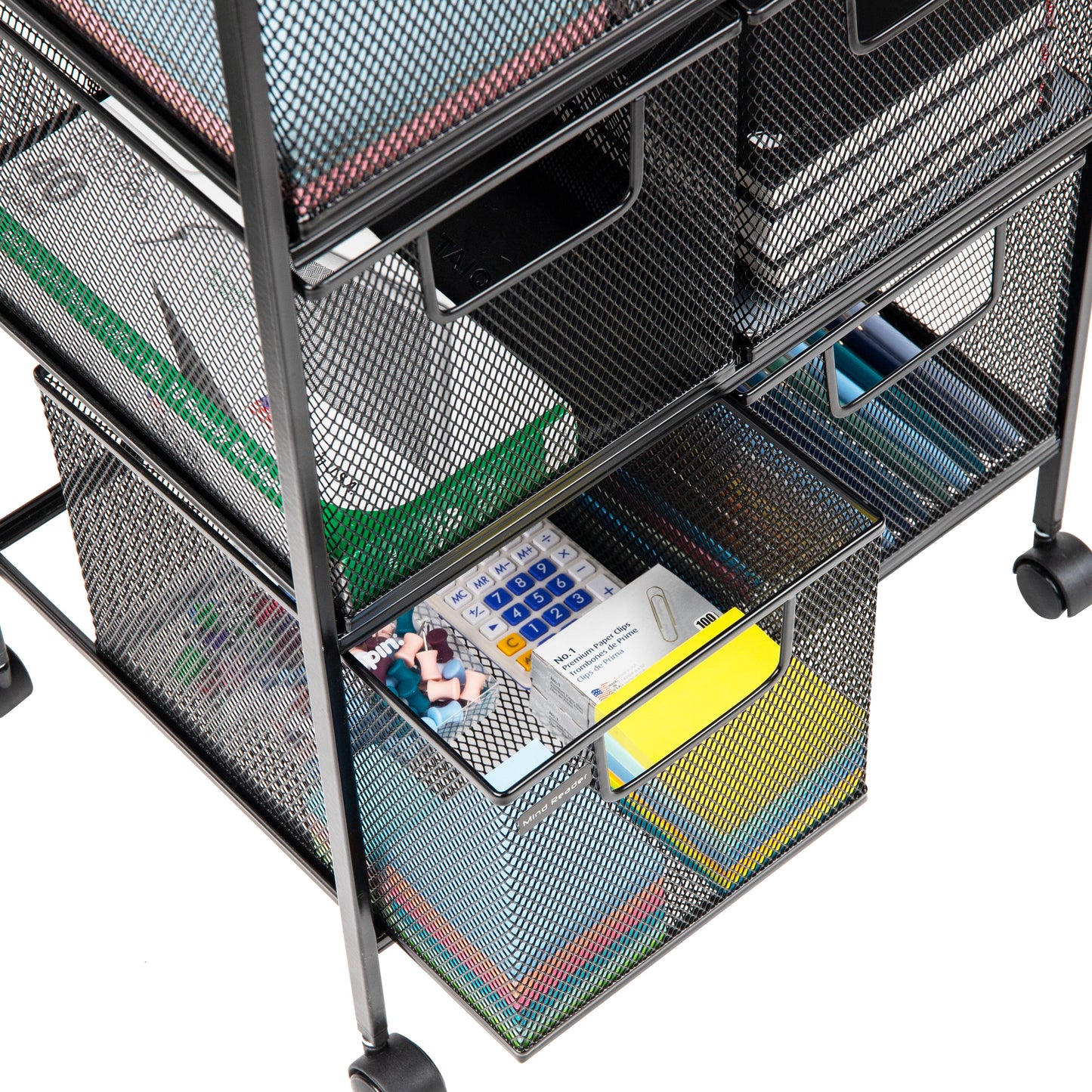 Mind Reader Multipurpose Rolling Cart with Drawers, Office Storage Organizer, Utility Cart, Metal Mesh, Black