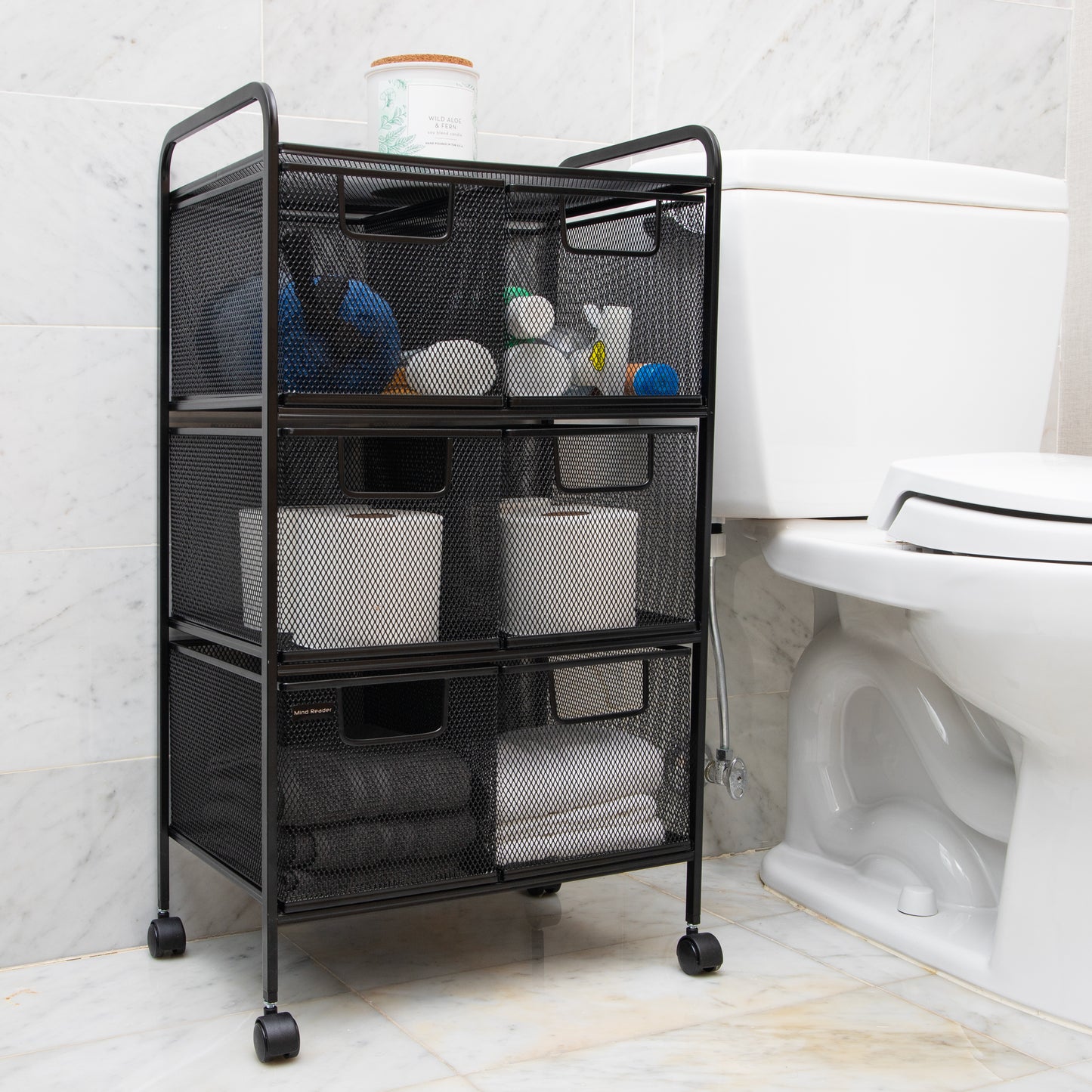Mind Reader Multipurpose Rolling Cart with Drawers, Office Storage Organizer, Utility Cart, Metal Mesh, Black