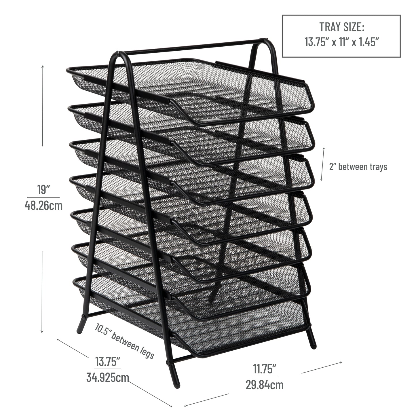 Mind Reader 7-Tier Paper Tray, Desktop Organizer, File Storage, Office, Metal Mesh, 11.75"L x 13.75"W x 20"H, Black