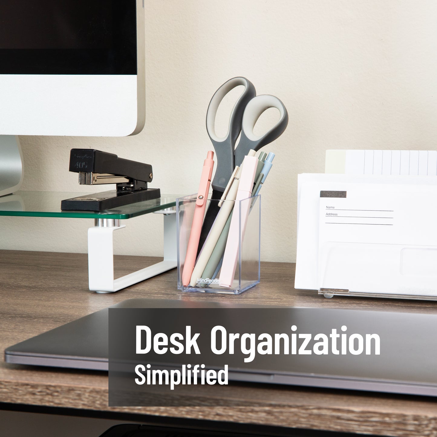 Mind Reader Pen Cup, Accessory Holder, Desktop Organization, Office, Acrylic, 2.5"L x 2.5"W x 4"H, Clear