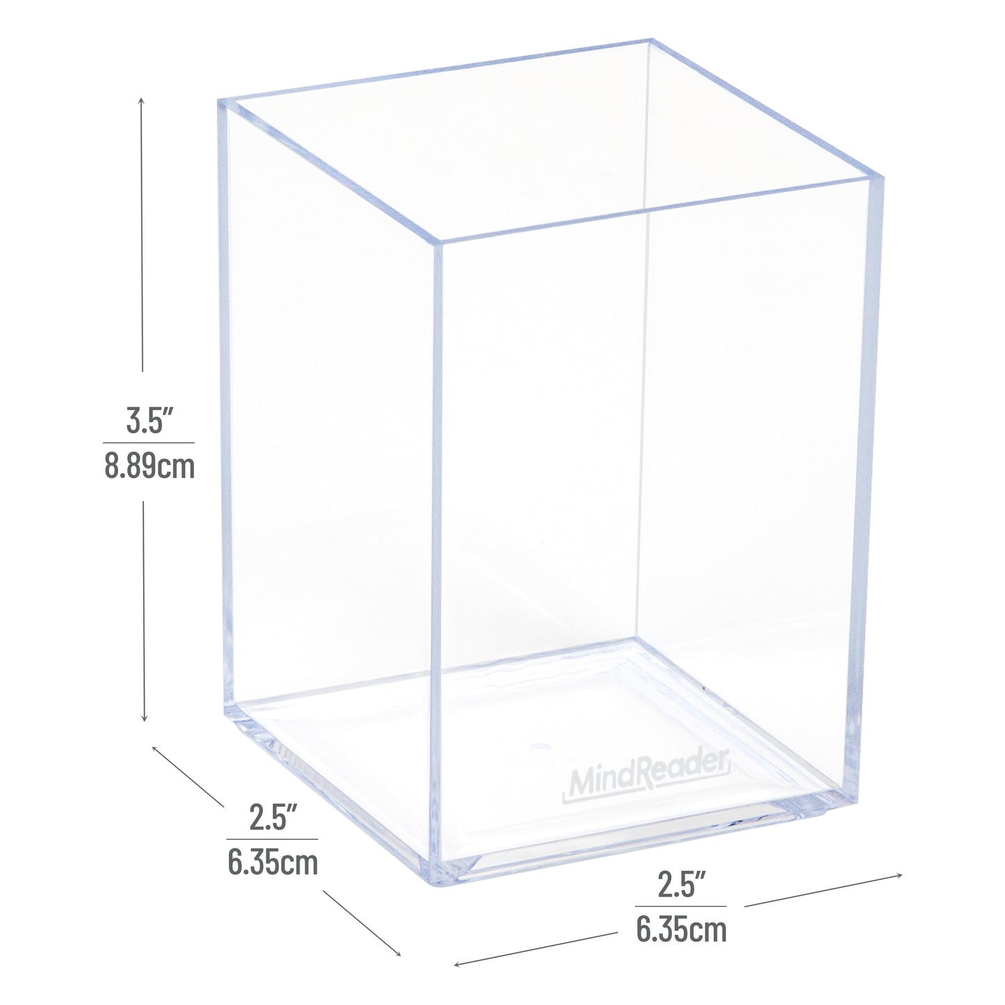 Mind Reader Pen Cup, Accessory Holder, Desktop Organization, Office, Acrylic, 2.5"L x 2.5"W x 4"H, Clear