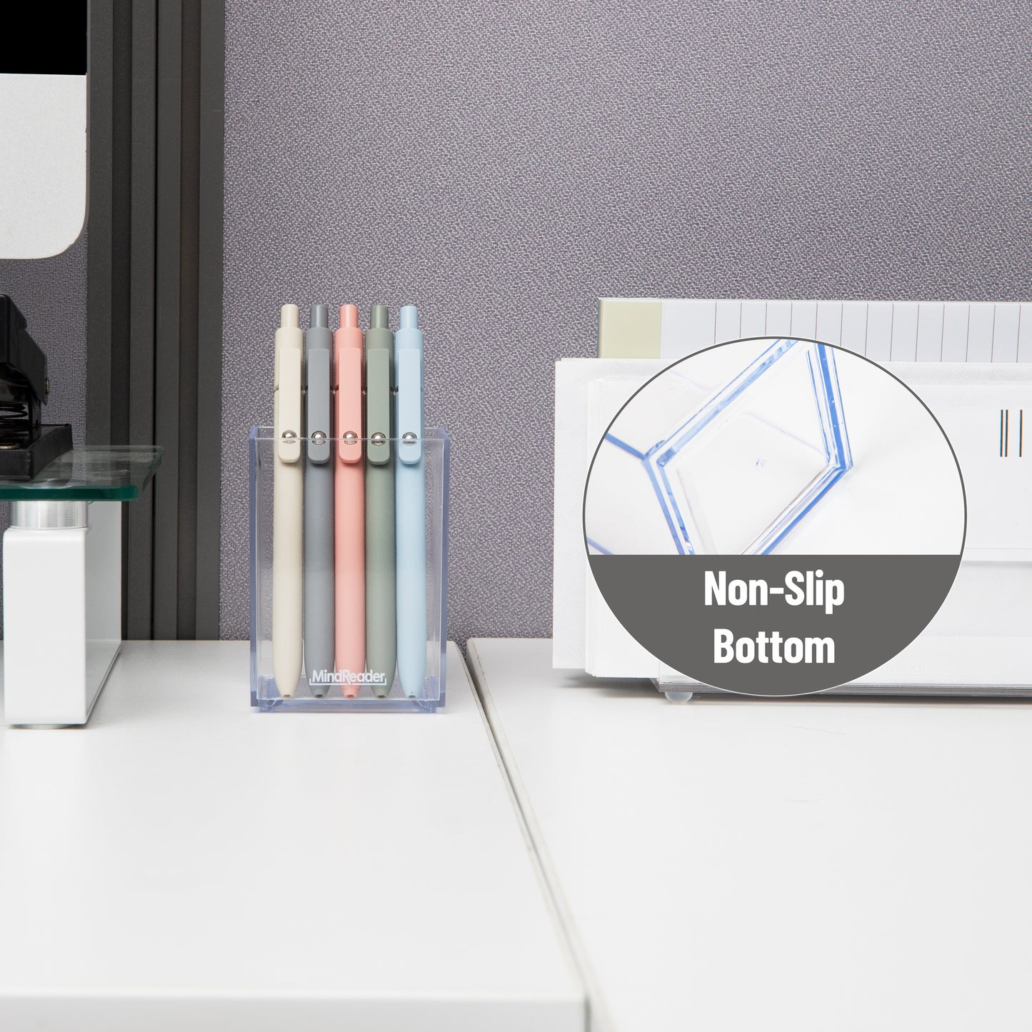 Mind Reader Pen Cup, Accessory Holder, Desktop Organization, Office, Acrylic, 2.5"L x 2.5"W x 4"H, Clear