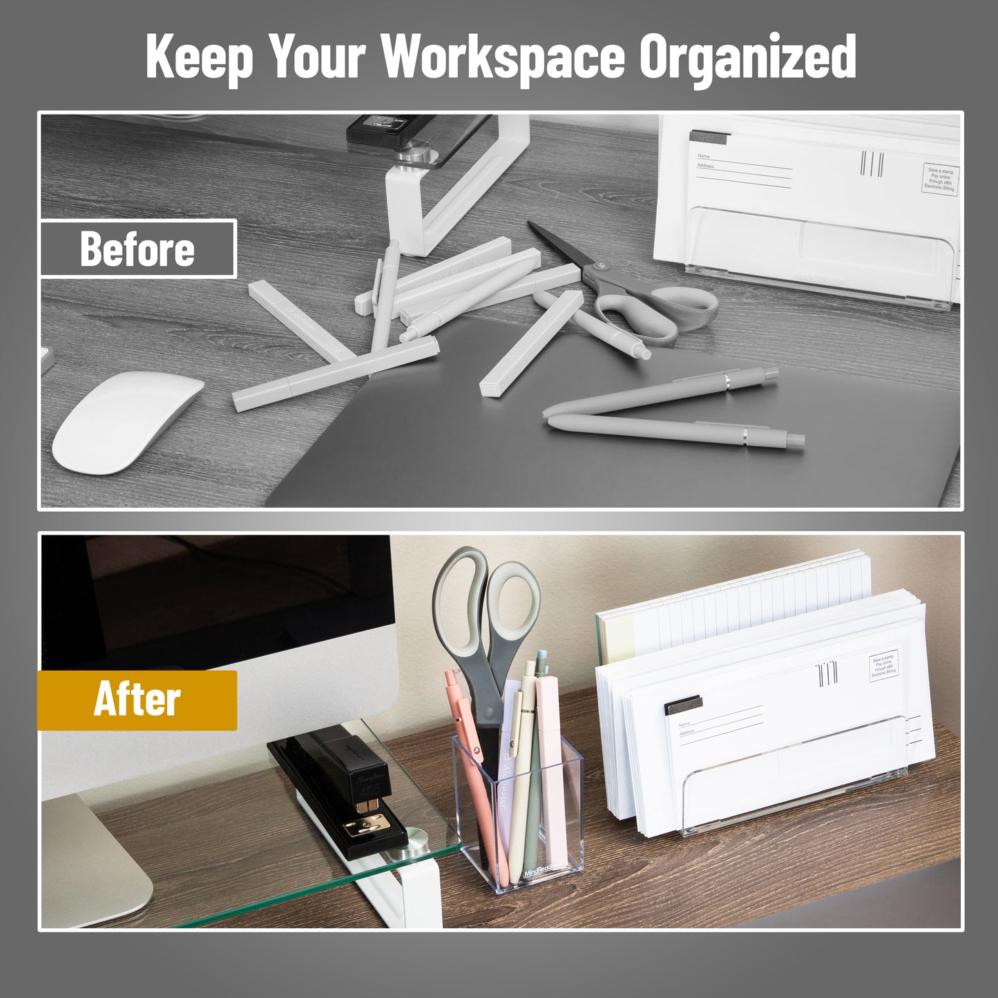 Mind Reader Pen Cup, Accessory Holder, Desktop Organization, Office, Acrylic, 2.5"L x 2.5"W x 4"H, Clear