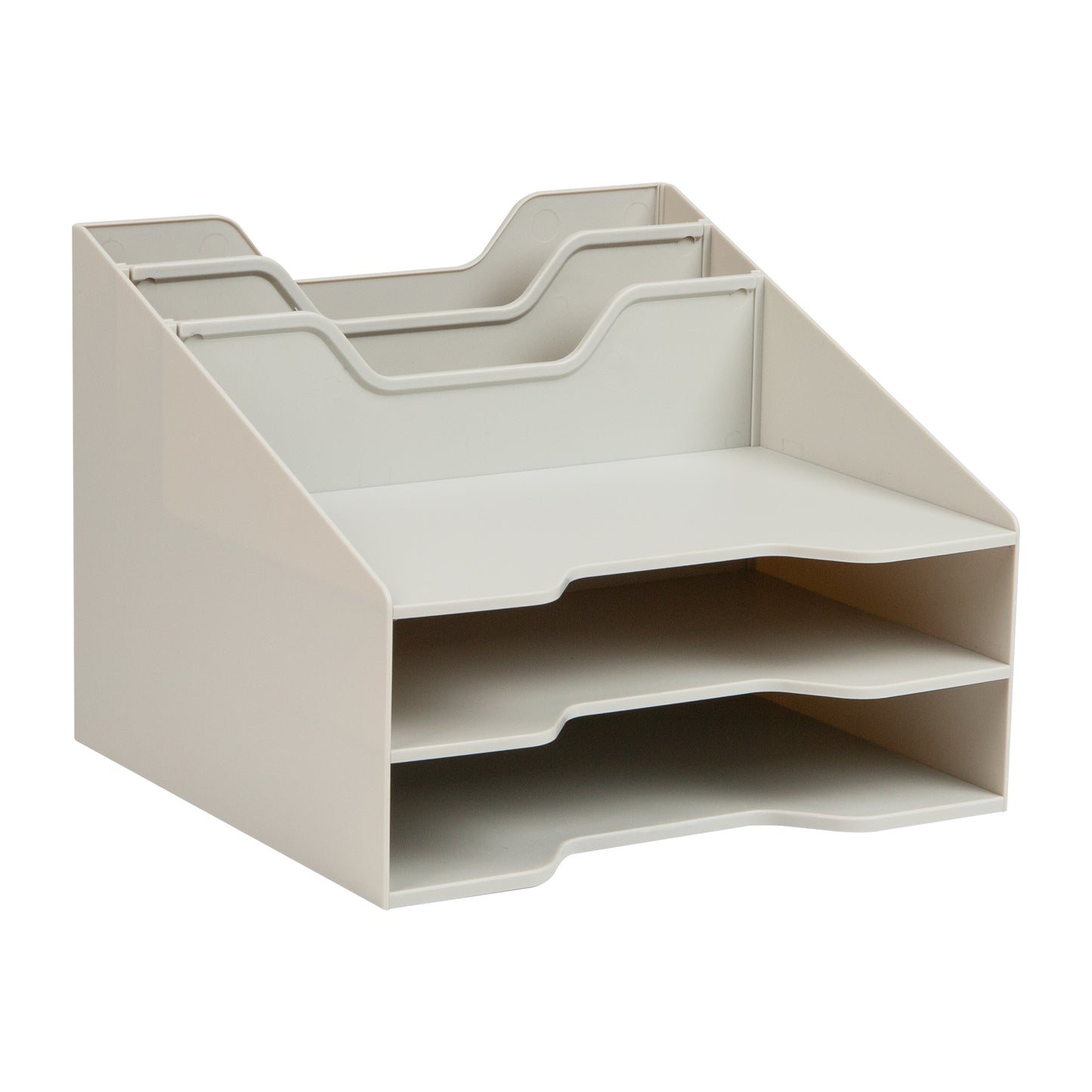 Mind Reader Desktop Organizer, Vertical File Holder, Paper Trays, Office, Plastic, 12.5"L x 11.75"W x 9.5"H, Beige