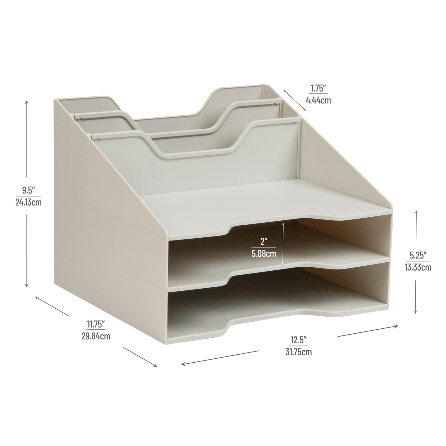 Mind Reader Desktop Organizer, Vertical File Holder, Paper Trays, Office, Plastic, 12.5"L x 11.75"W x 9.5"H, Beige
