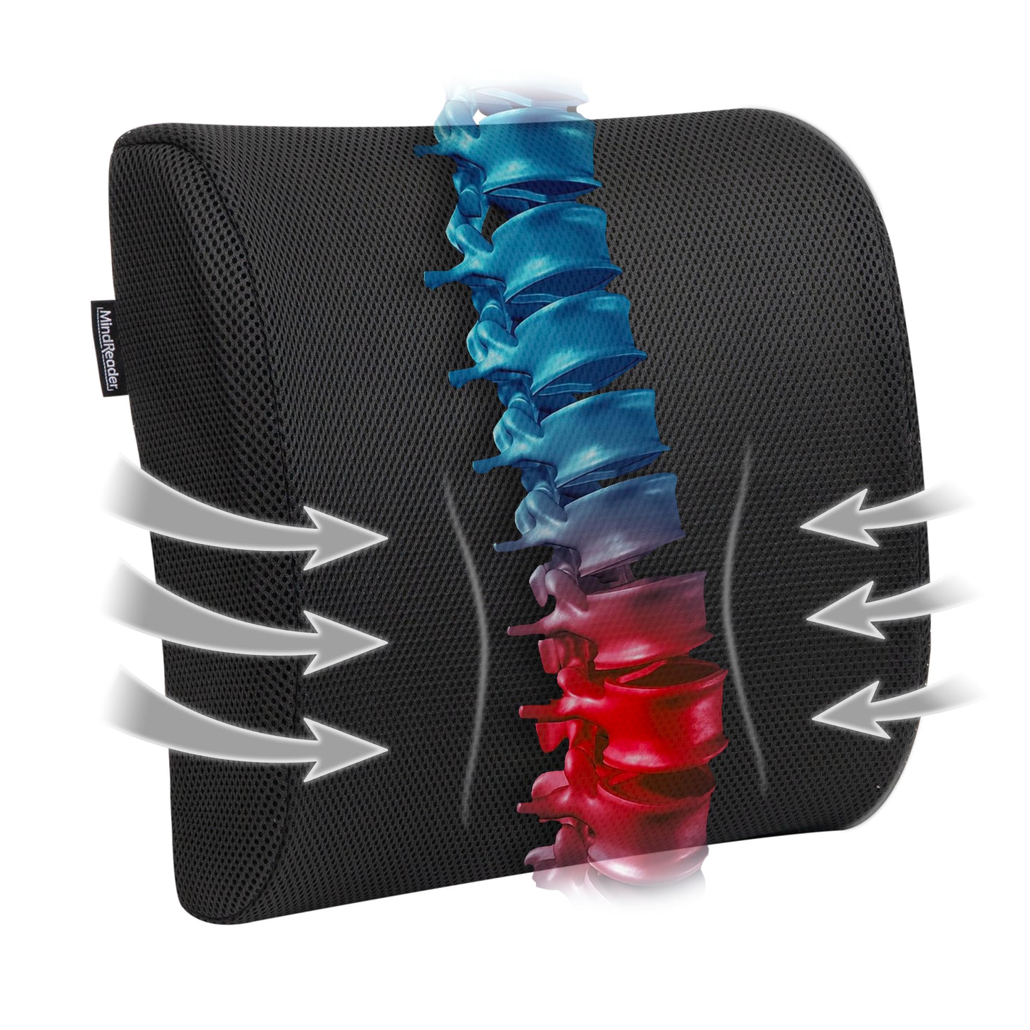 Mind Reader Lumbar Support Cushion for Office Chair and Car Seat, Memory Foam, Posture Corrector, Versatile Lower Back Cushion, 13.5"L x 4"W x 12.25"H, Black