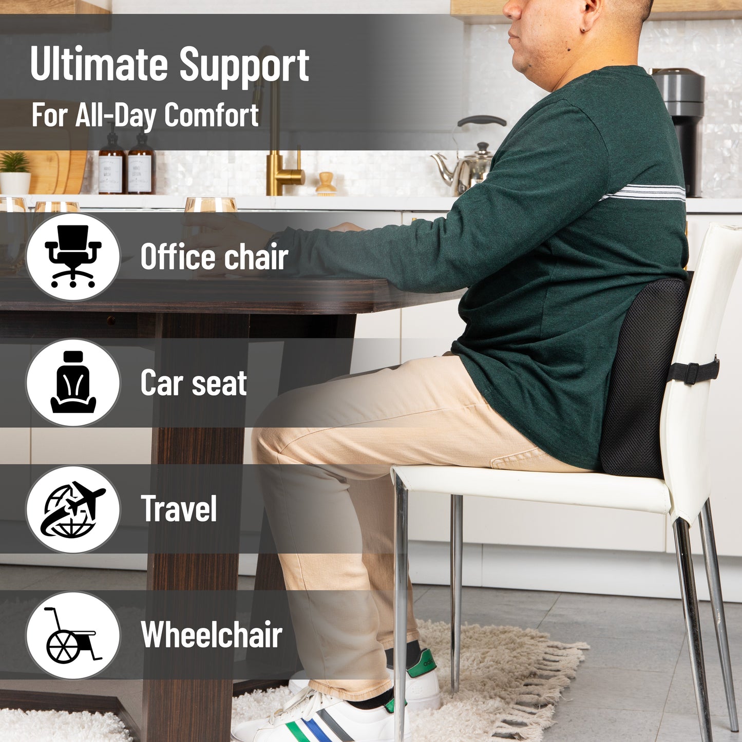 Mind Reader Lumbar Support Pillow with Air-Cloud Technology, Office Chair Back Cushion, Memory Foam, Black