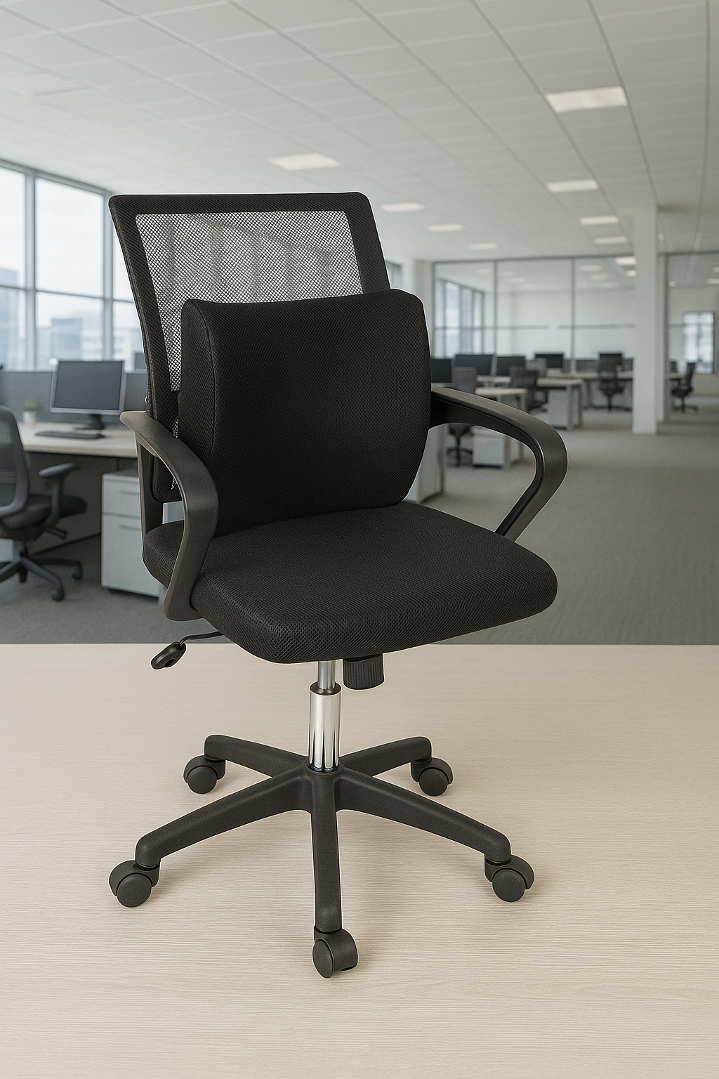 Mind Reader Lumbar Support Pillow with Air-Cloud Technology, Office Chair Back Cushion, Memory Foam, Black