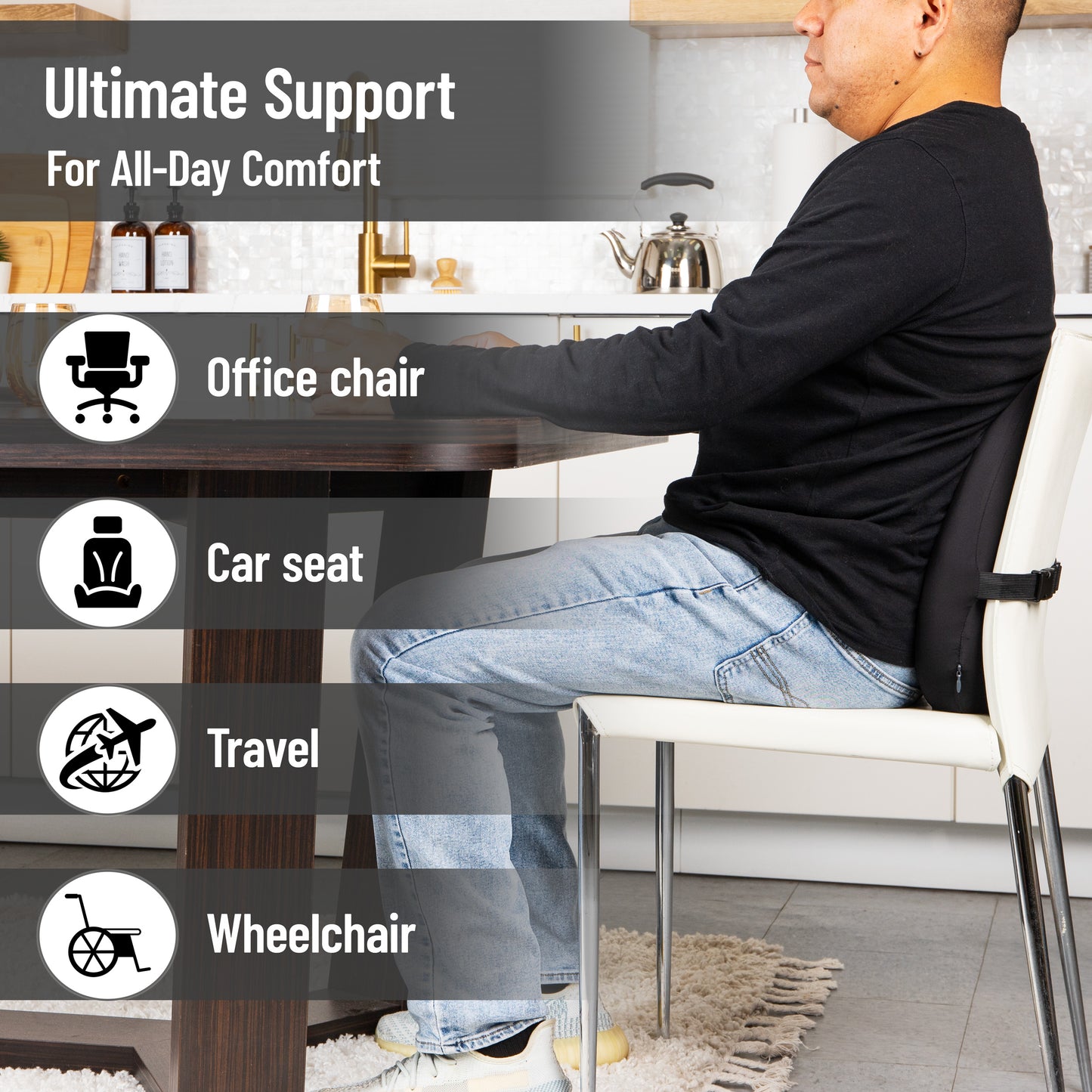 Mind Reader Lumbar Support Pillow with Air-Cloud Technology, Office Chair Back Cushion, Memory Foam, Black