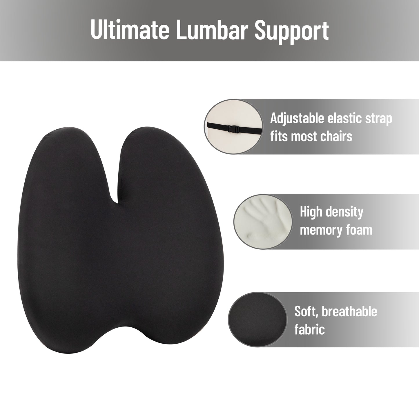 Mind Reader Lumbar Support Pillow with Air-Cloud Technology, Office Chair Back Cushion, Memory Foam, Black