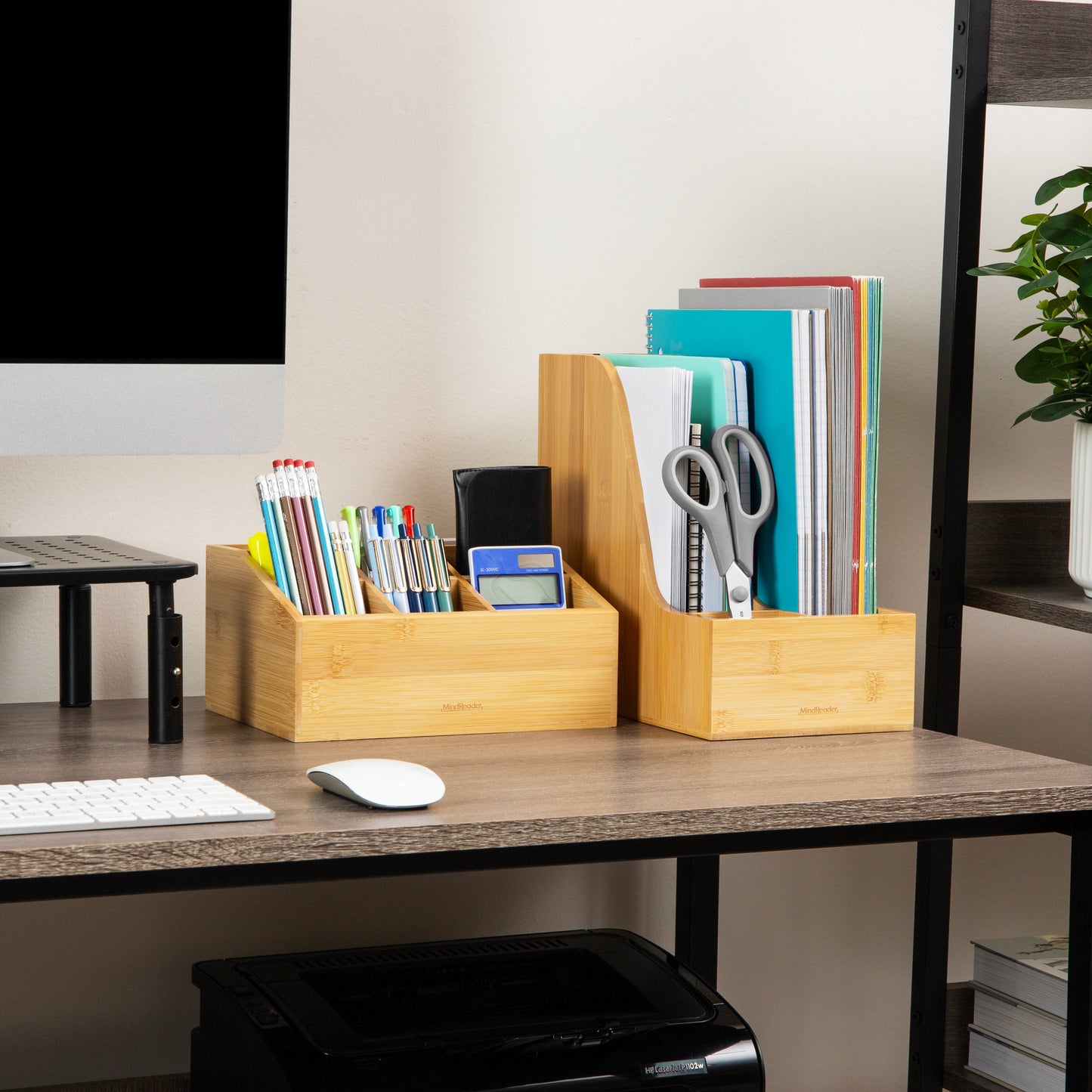 Mind Reader Vertical File Storage, Desktop Organizer, Magazine Holder, Office, Bamboo, 6"L x 11"W x 10"H, Brown