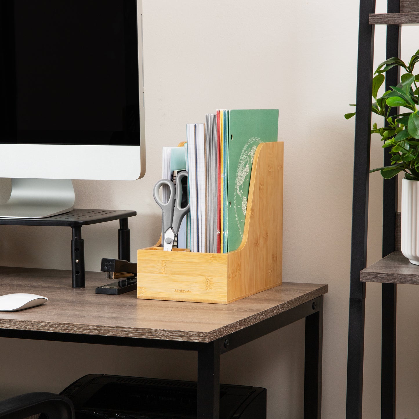 Mind Reader Vertical File Storage, Desktop Organizer, Magazine Holder, Office, Bamboo, 6"L x 11"W x 10"H, Brown
