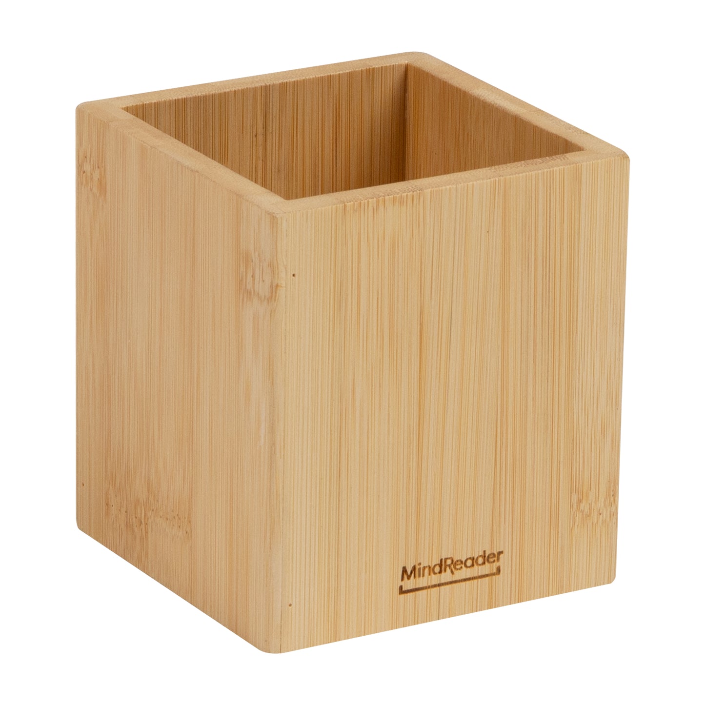 Mind Reader Pen Cup, Accessory Holder, Desktop Organization, Office, Bamboo, 3.5"L x 3.5"W x 3.875"H, Brown
