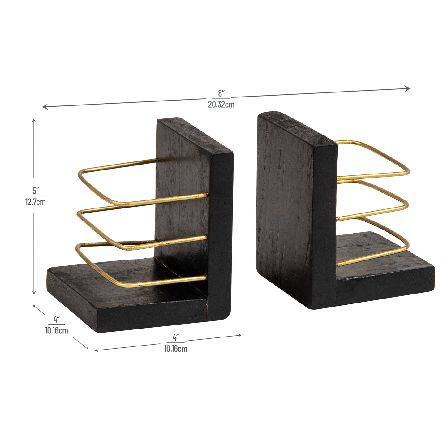 Mind Reader Decorative Basket Bookends, Office Decor with Storage, Wood and Metal, Set of 2, Black and Gold