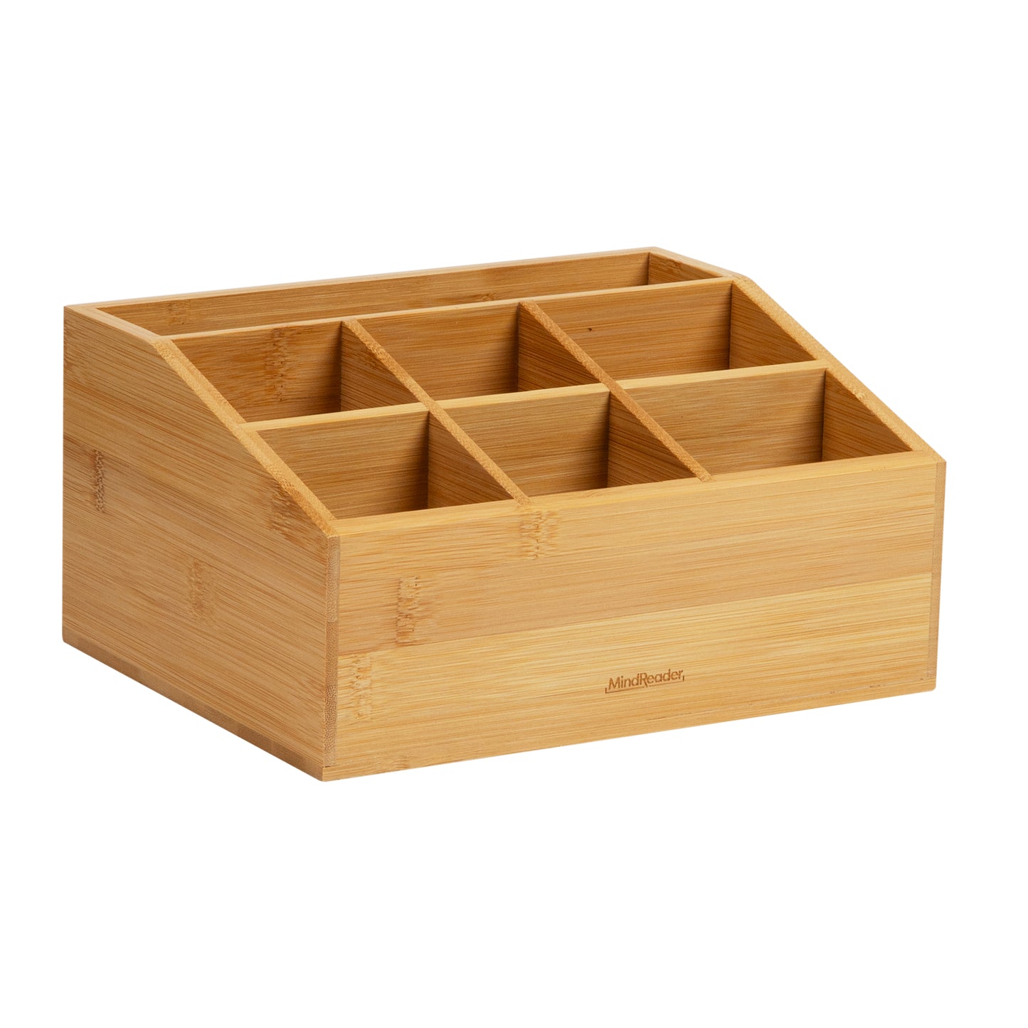 Mind Reader Desktop Organizer, 7-compartment, Office Essentials, Modern, Office, Bamboo, 9.25"L x 7.25"W x 4.5"H, Brown