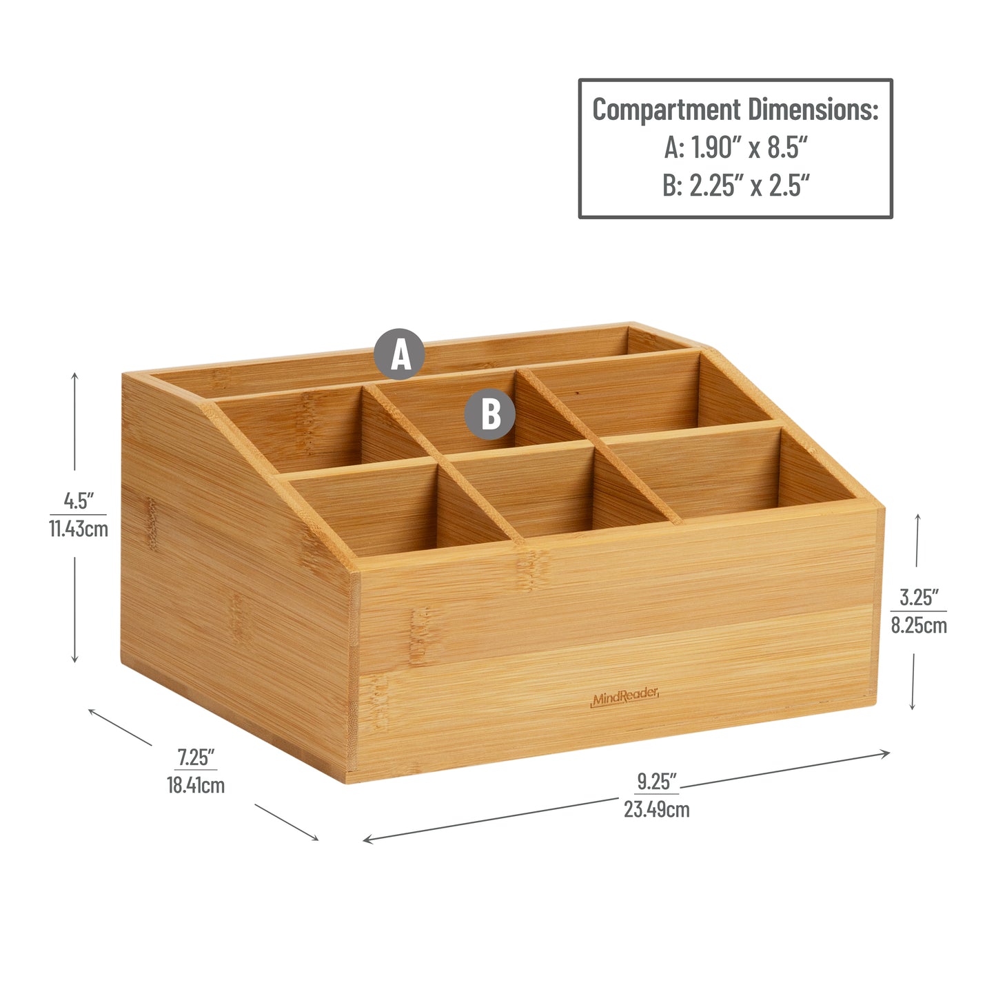 Mind Reader Desktop Organizer, 7-compartment, Office Essentials, Modern, Office, Bamboo, 9.25"L x 7.25"W x 4.5"H, Brown