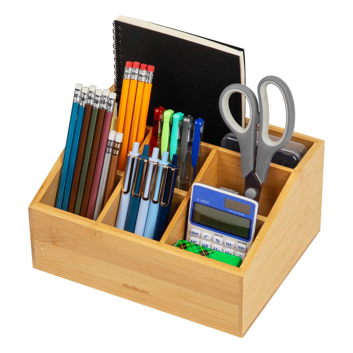 Mind Reader Desktop Organizer, 7-compartment, Office Essentials, Modern, Office, Bamboo, 9.25"L x 7.25"W x 4.5"H, Brown