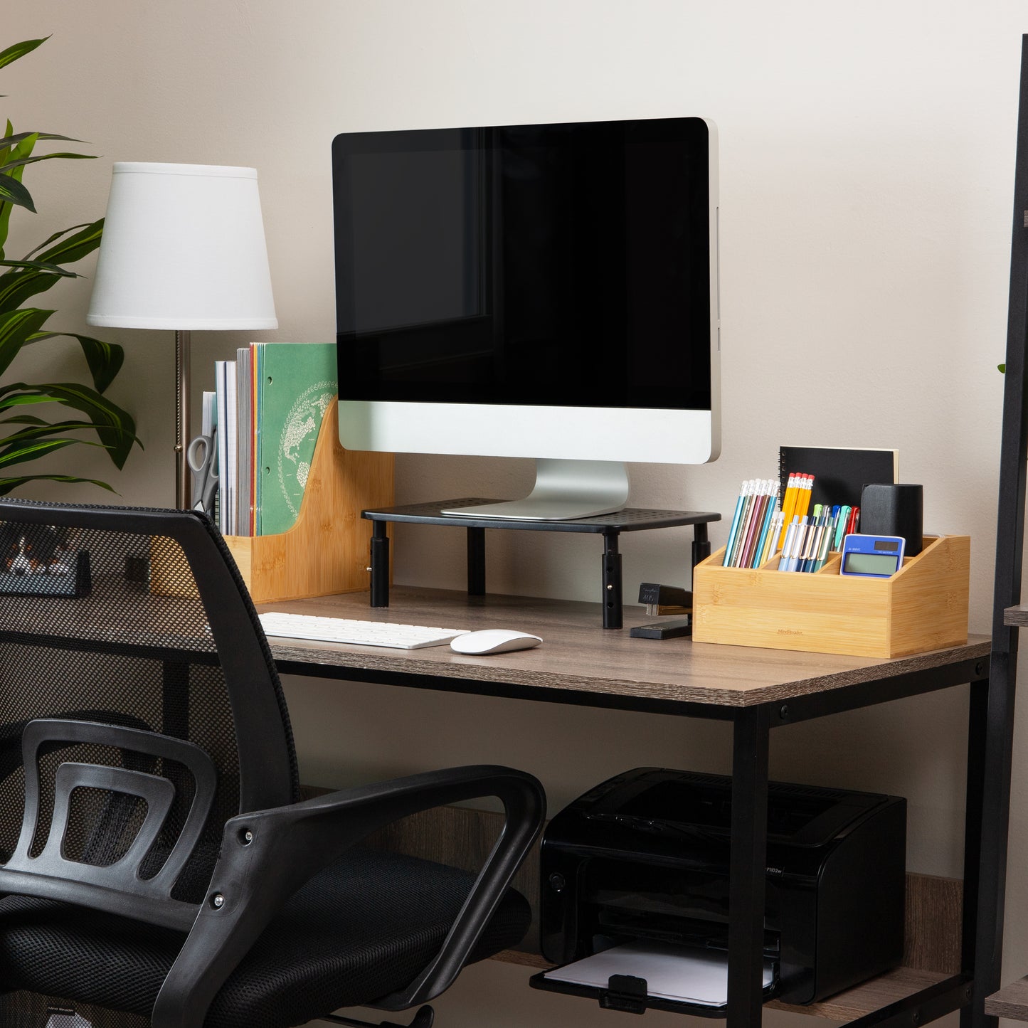 Mind Reader Desktop Organizer, 7-compartment, Office Essentials, Modern, Office, Bamboo, 9.25"L x 7.25"W x 4.5"H, Brown