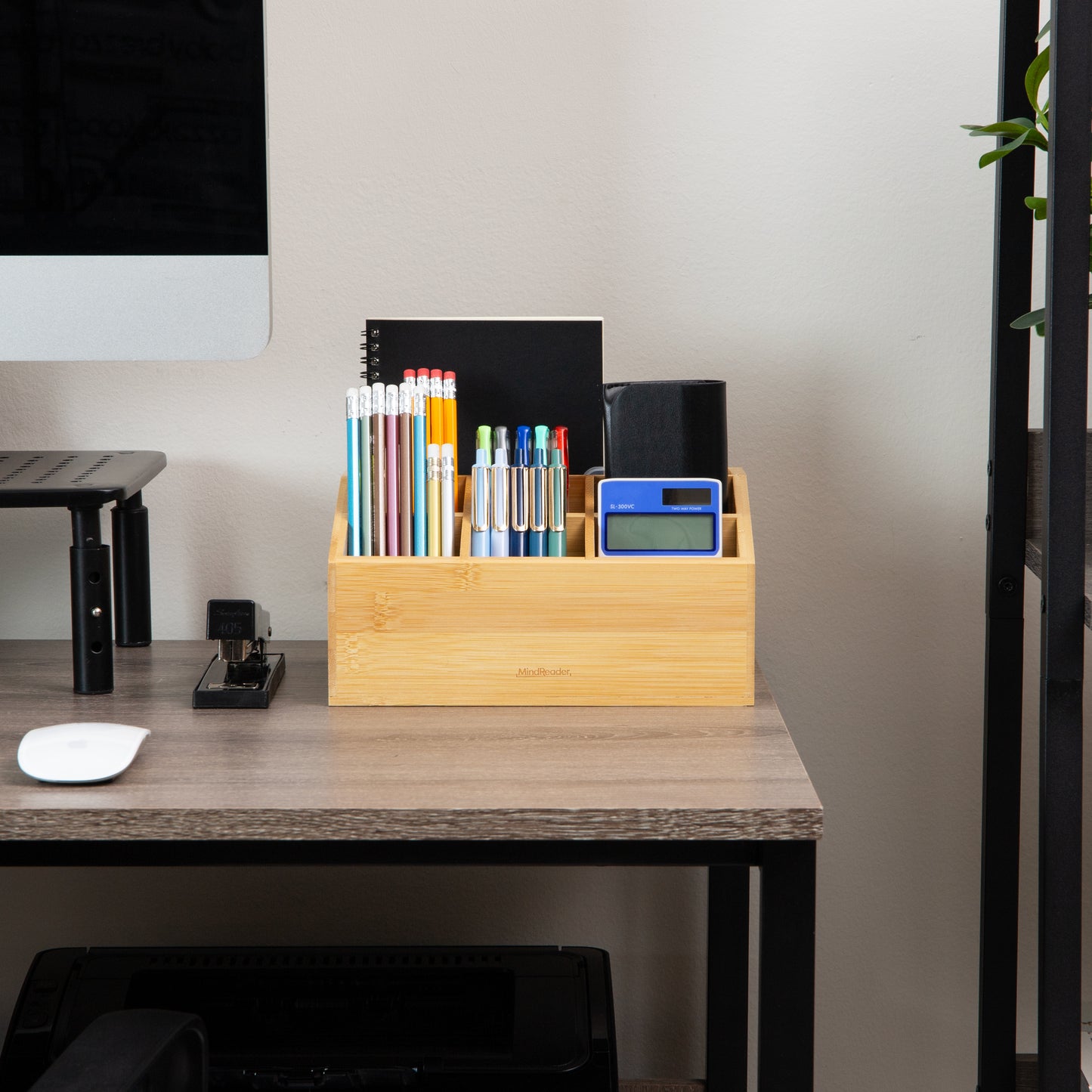 Mind Reader Desktop Organizer, 7-compartment, Office Essentials, Modern, Office, Bamboo, 9.25"L x 7.25"W x 4.5"H, Brown