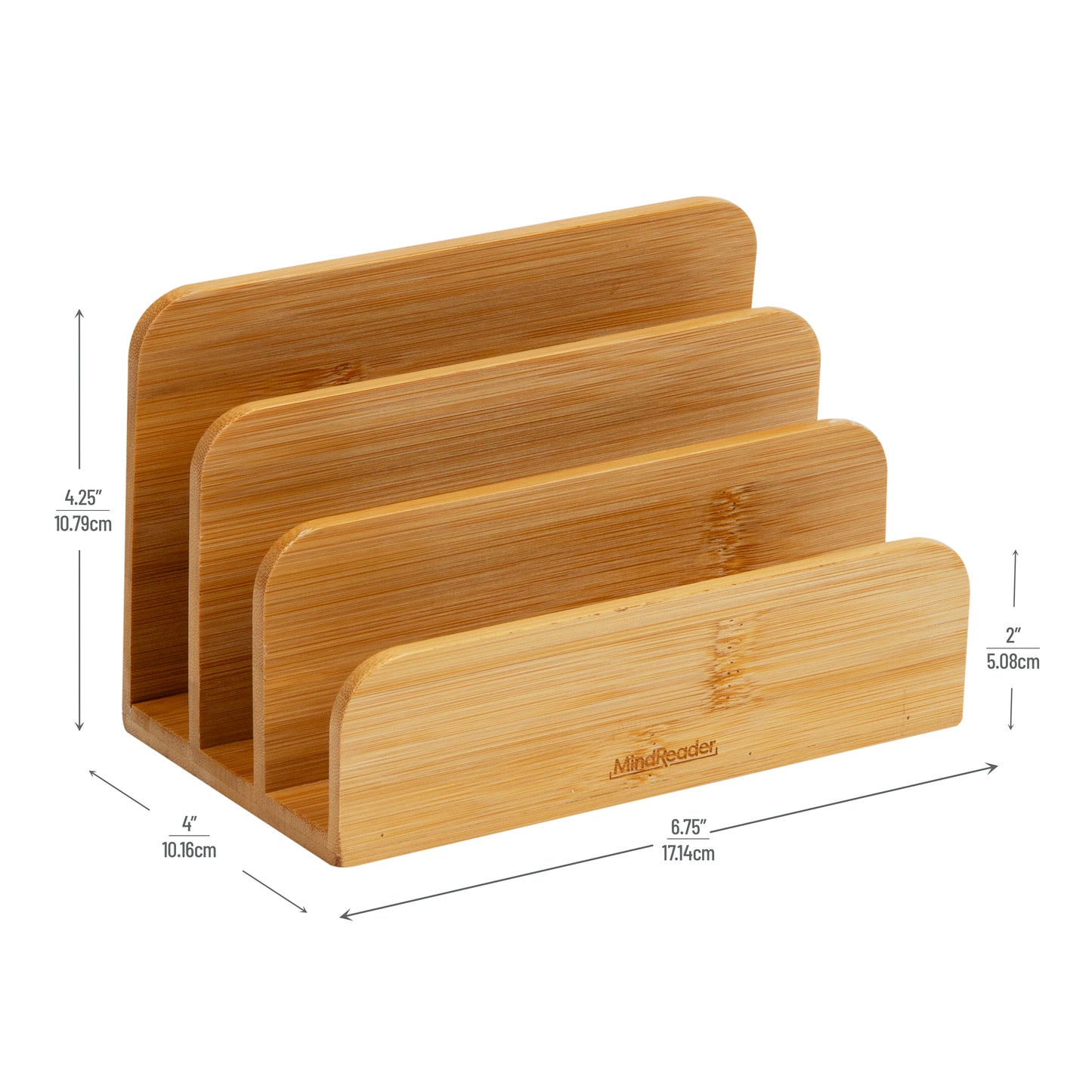 Mind Reader 3-Tier Mail Sorter, Desktop Organizer, Mail Organizer, Modern, Office, Bamboo, 6.75"L x 4"W x 4.25"H, Brown