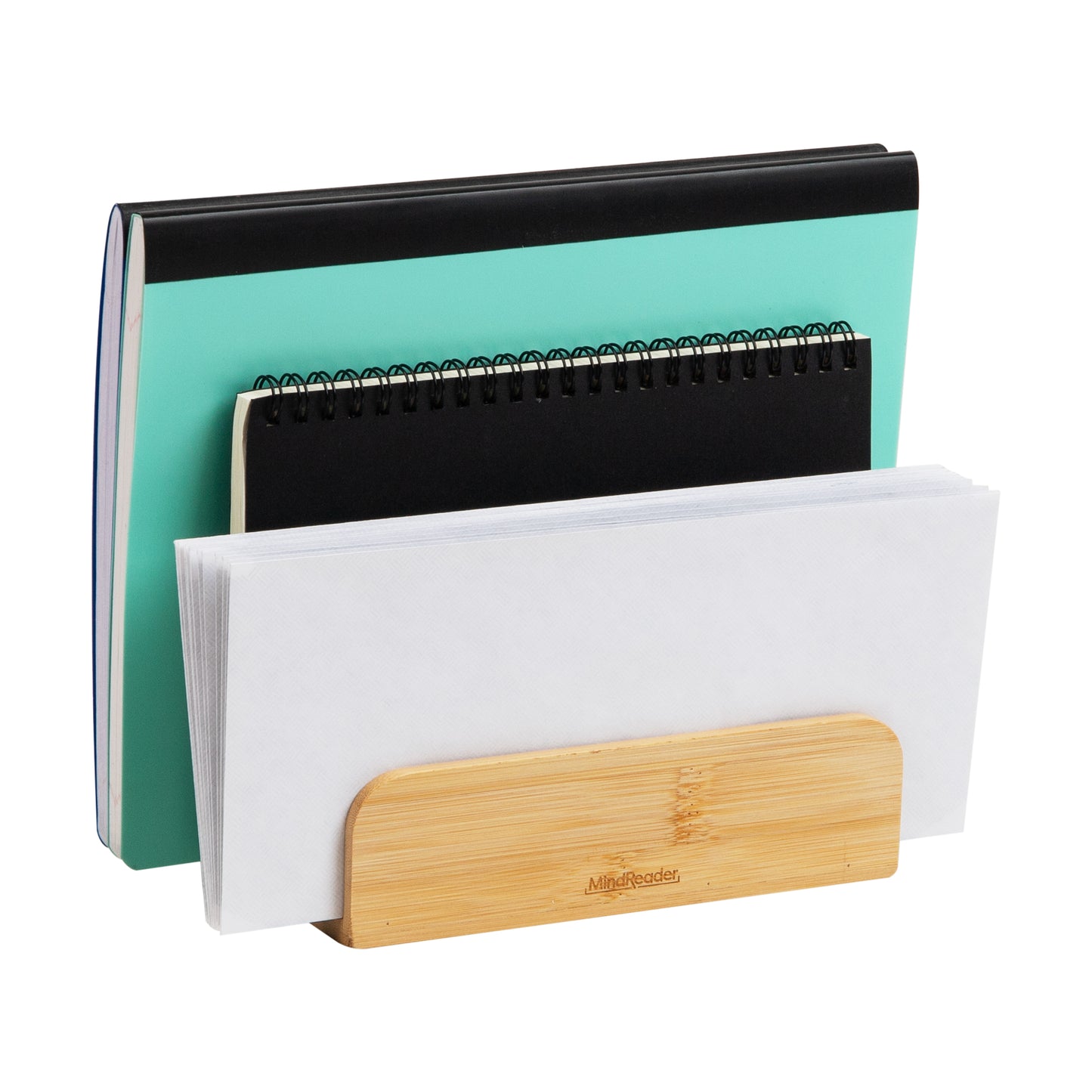 Mind Reader 3-Tier Mail Sorter, Desktop Organizer, Mail Organizer, Modern, Office, Bamboo, 6.75"L x 4"W x 4.25"H, Brown