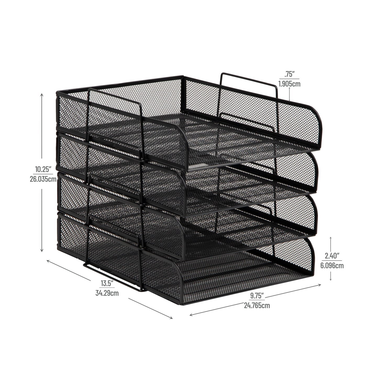 Mind Reader Stackable Paper Tray, Desktop Organizer, File Storage, Office, Metal Mesh, 10.5"L x13.5"W x11.25"H, 4 Pcs., Black